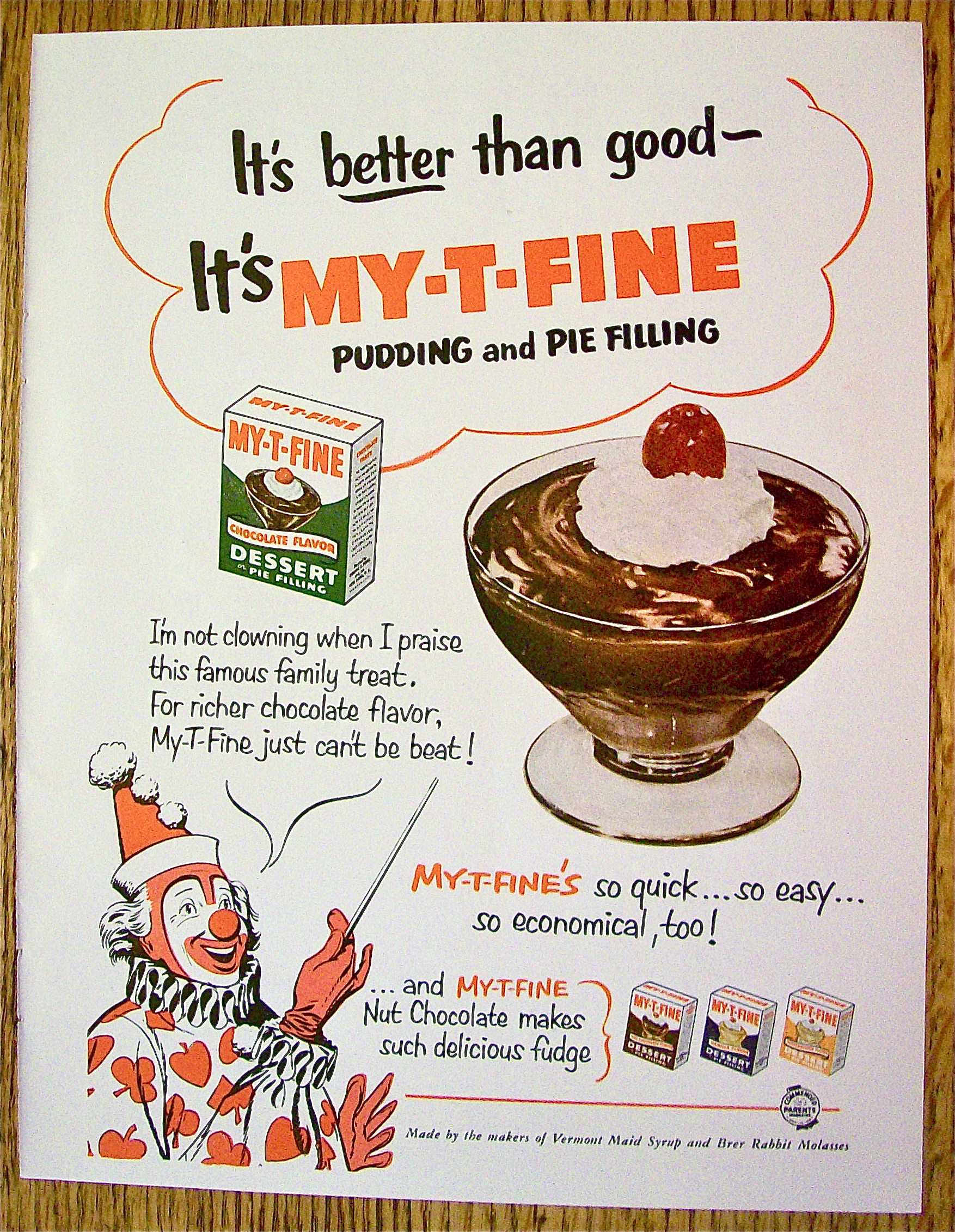 1953 My-T-Fine Pudding with Circus Clown