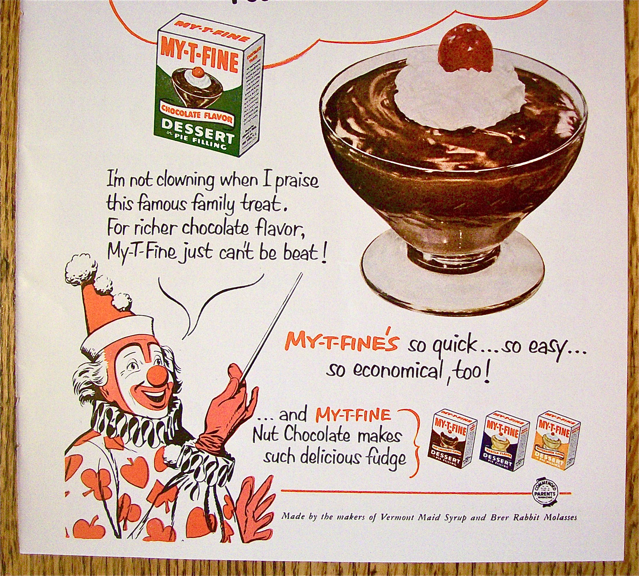 1953 My-T-Fine Pudding with Circus Clown