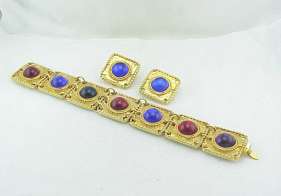 Chunky Large Glass Stone Chunky Bracelet And Earrings Set Large Wrist
