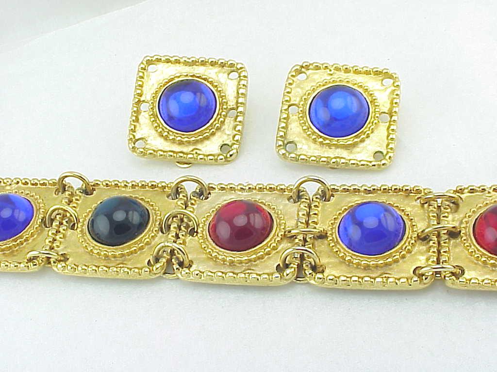 Chunky Large Glass Stone Chunky Bracelet And Earrings Set Large Wrist