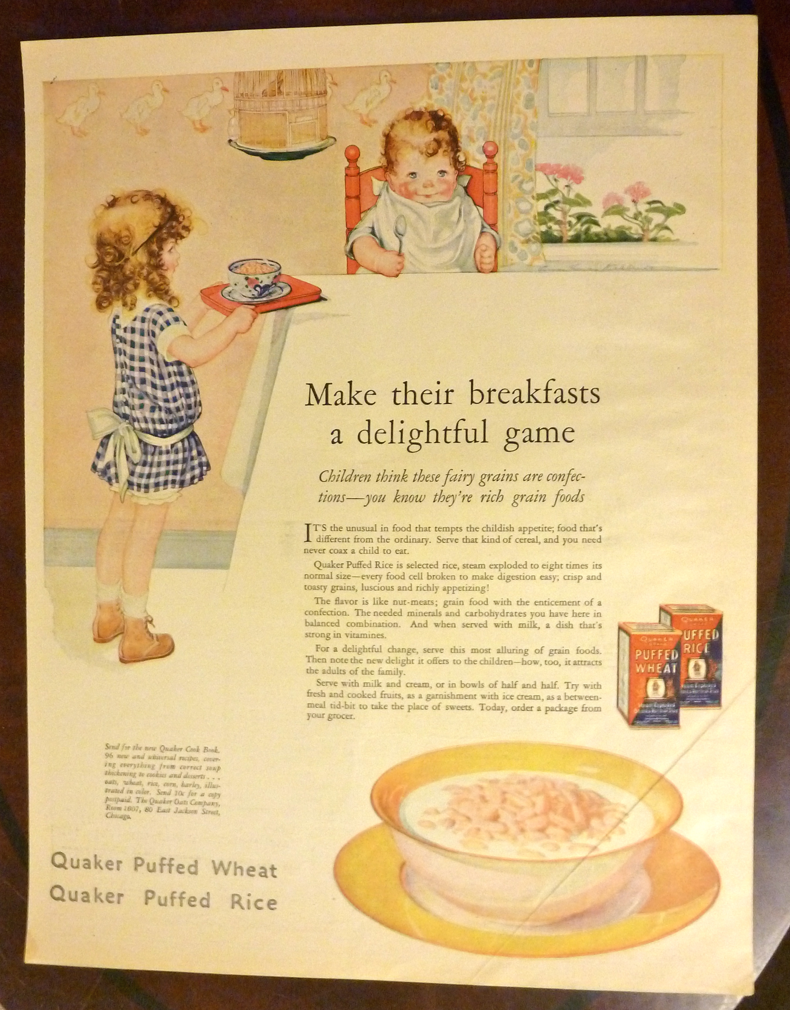 1925 Quaker Puffed Rice w/Little Girl Feeding Baby