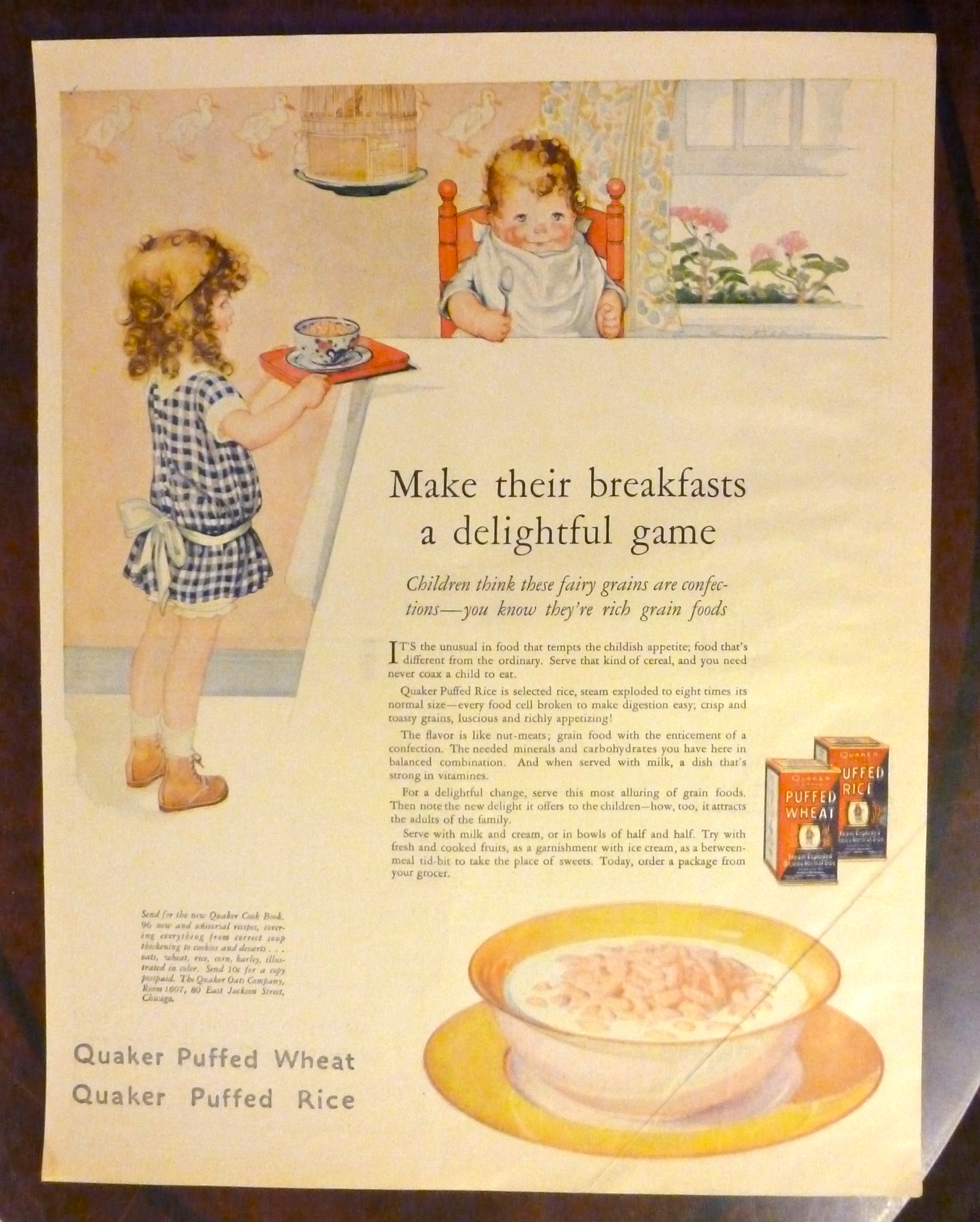 1925 Quaker Puffed Rice w/Little Girl Feeding Baby