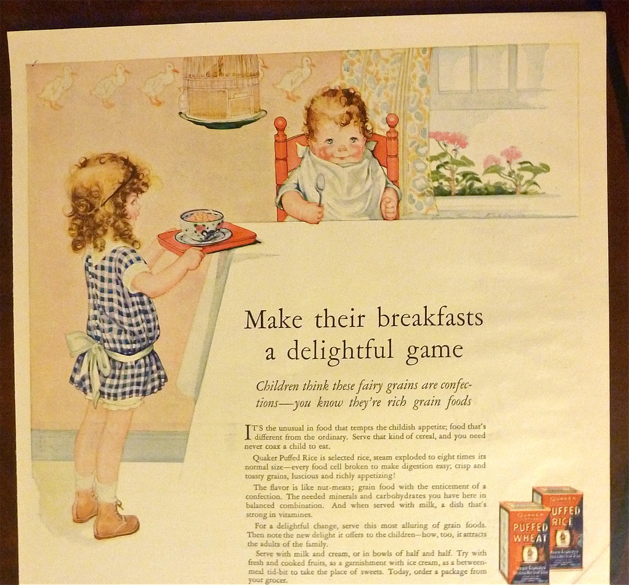 1925 Quaker Puffed Rice w/Little Girl Feeding Baby
