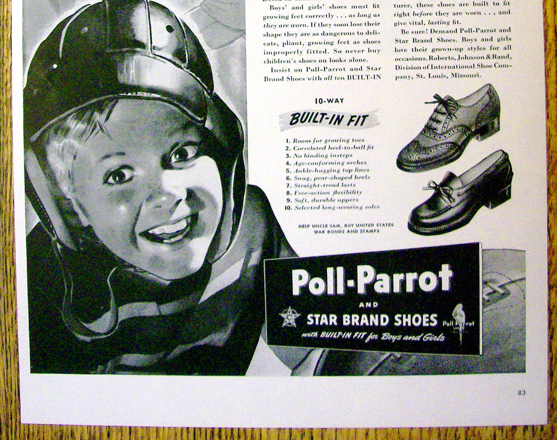 1942 Poll Parrot Shoes with Little Boy Wearing Helmet