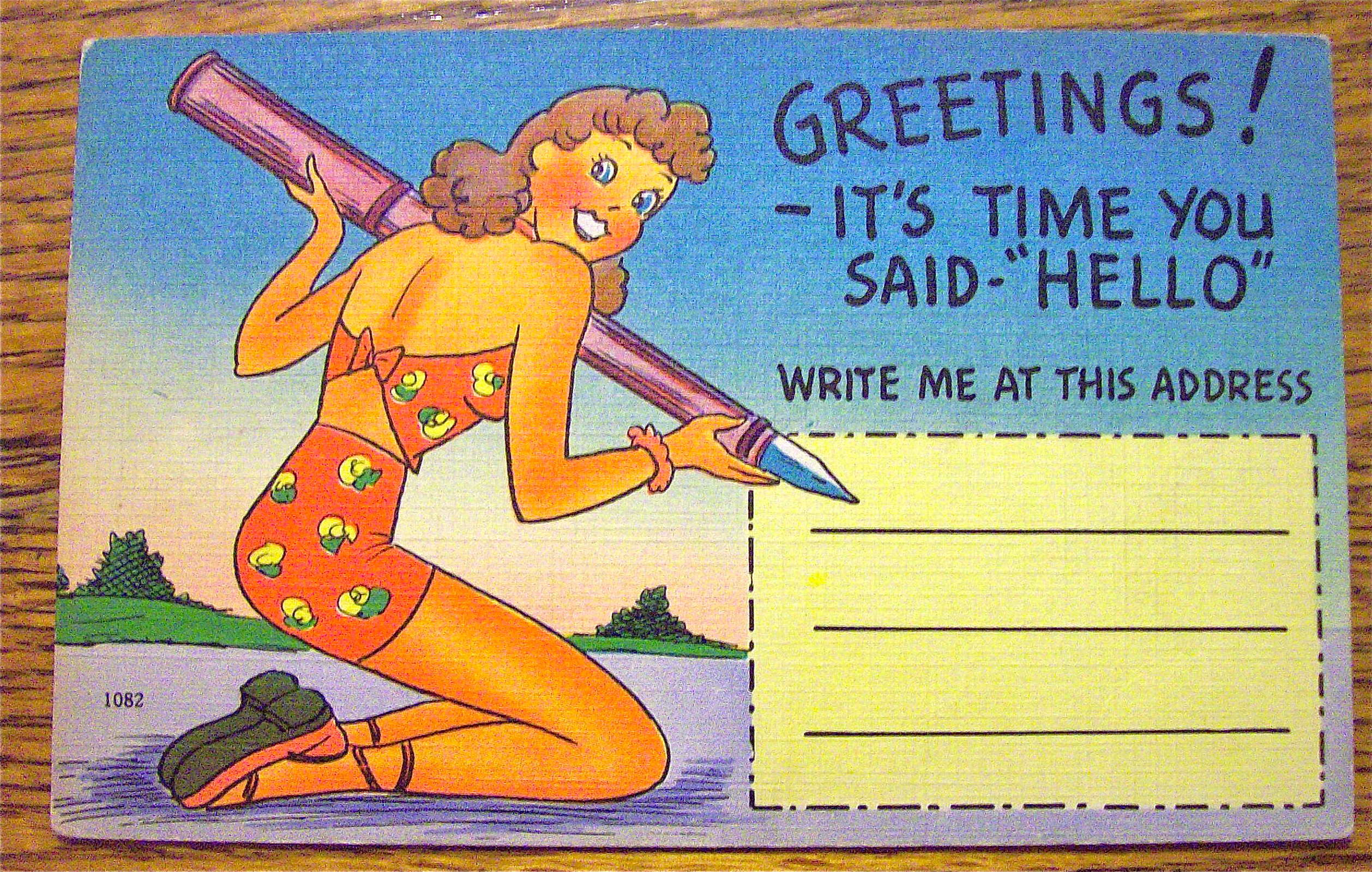 Woman Holding Ink Pen Postcard
