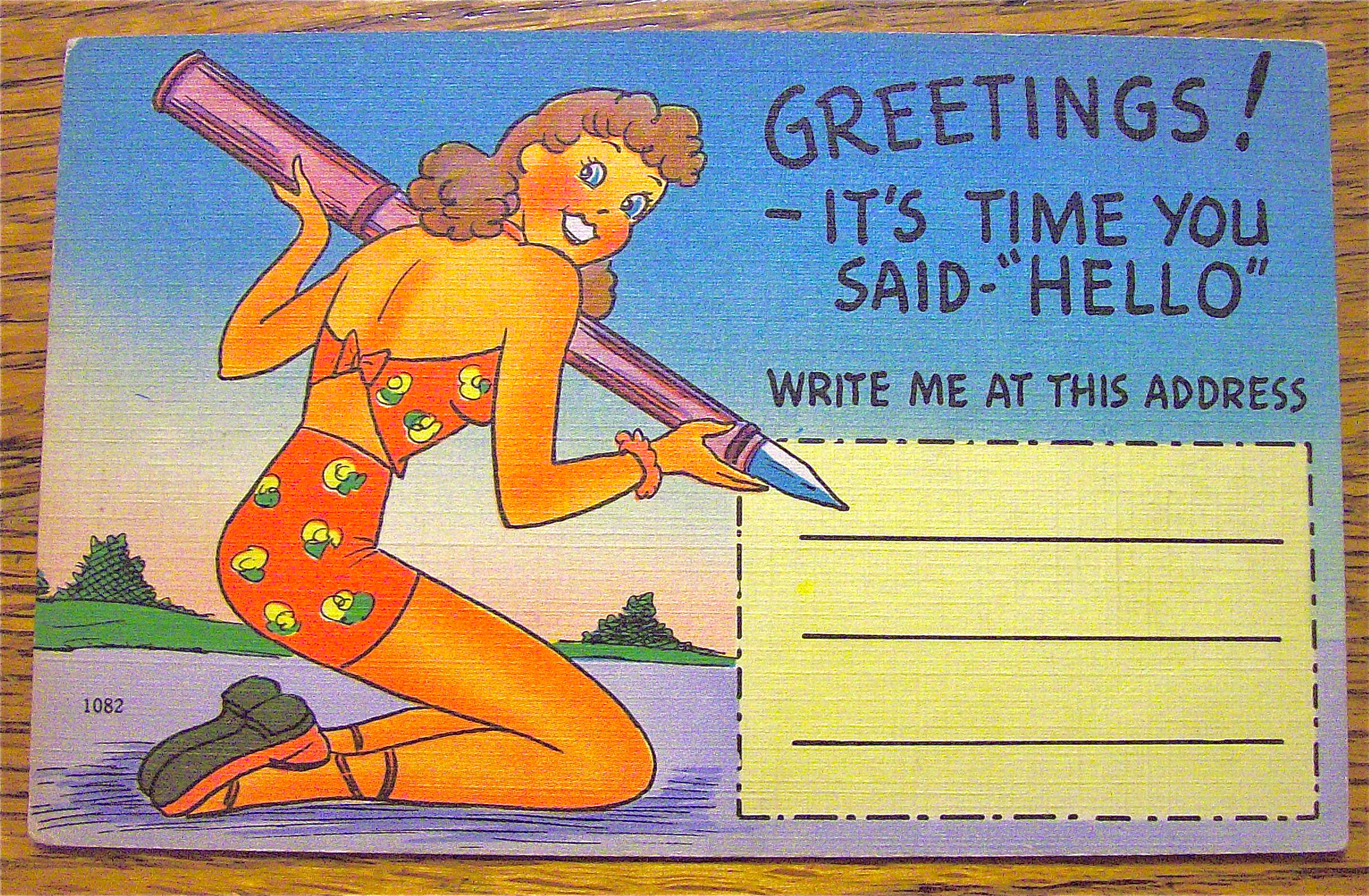 Woman Holding Ink Pen Postcard