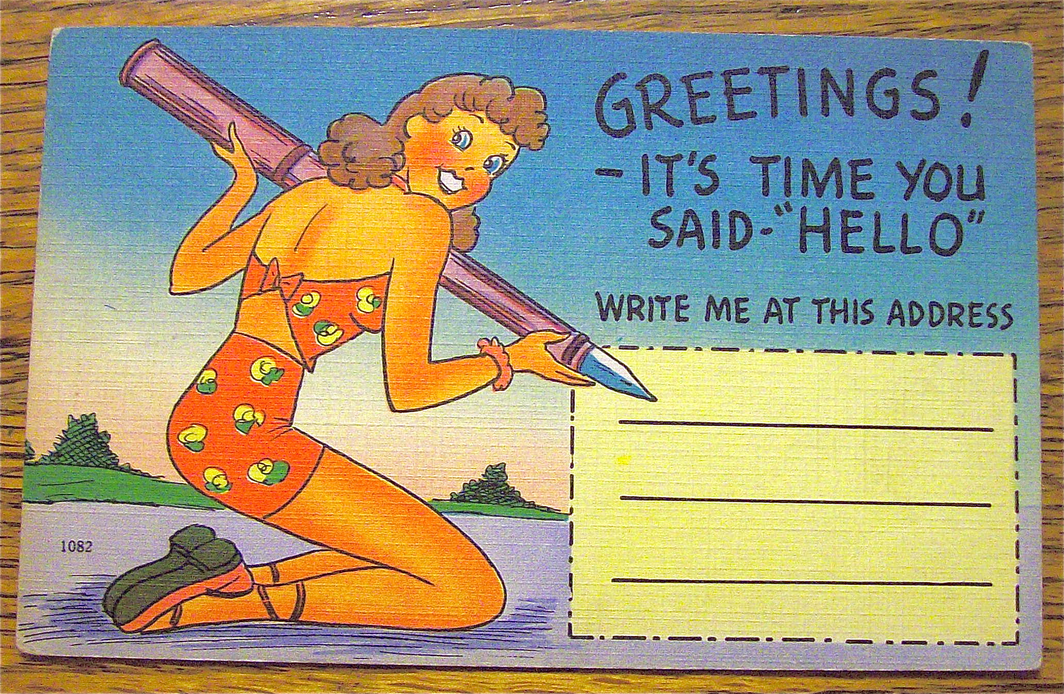 Woman Holding Ink Pen Postcard