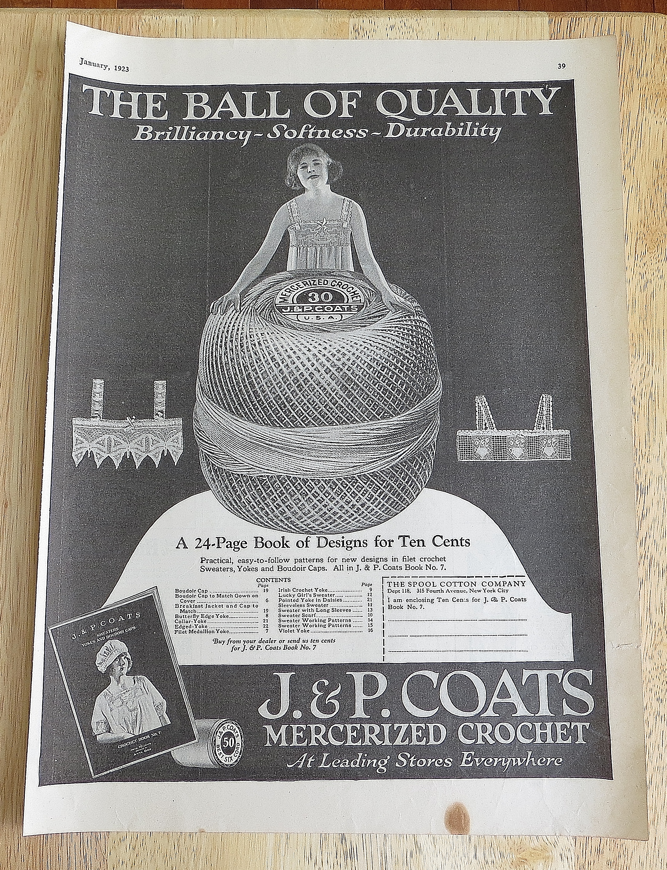 1923 J&P Coats With Woman & Ball Of Yarn