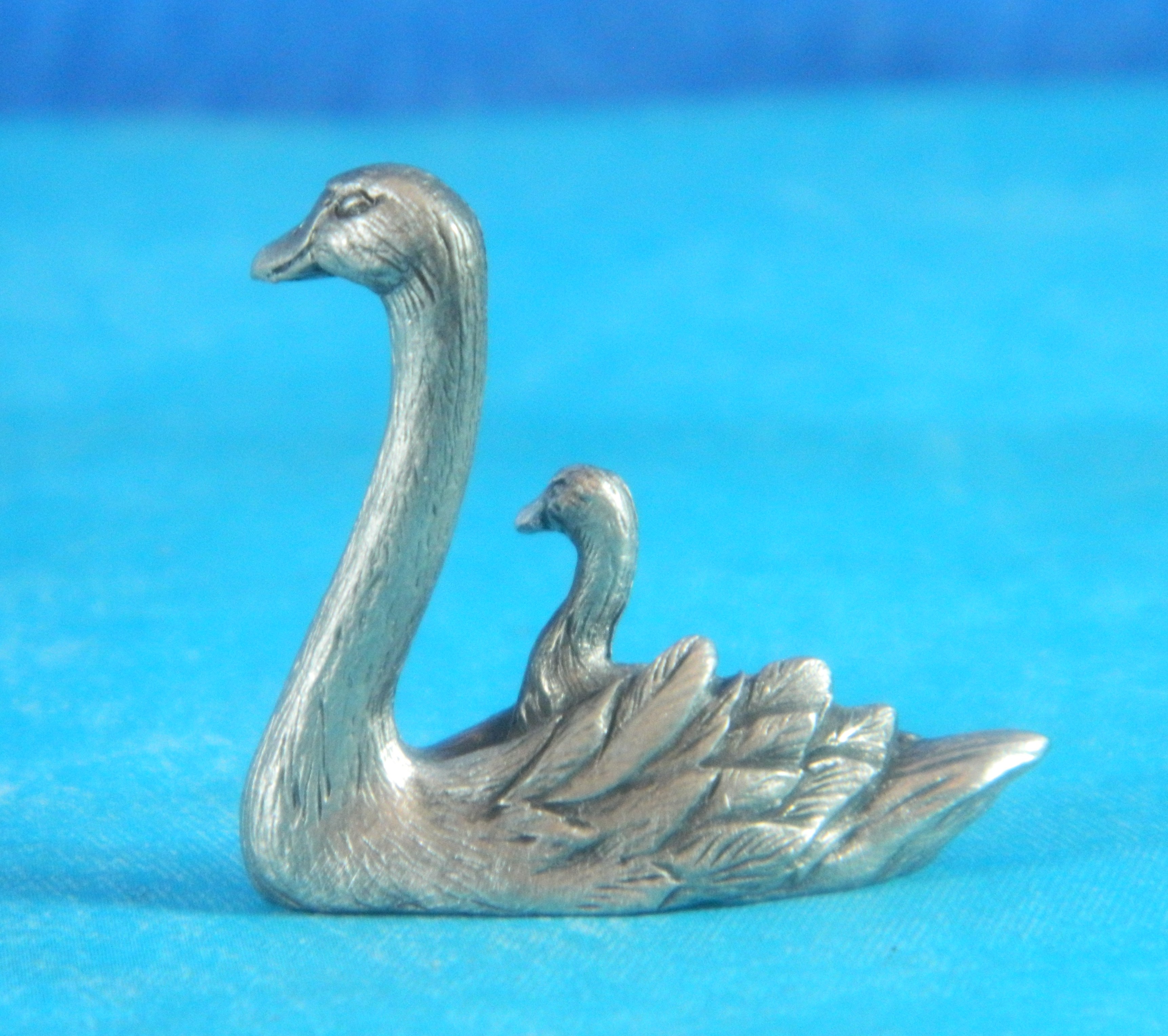 Swan with Baby  Pewter Image Miniature