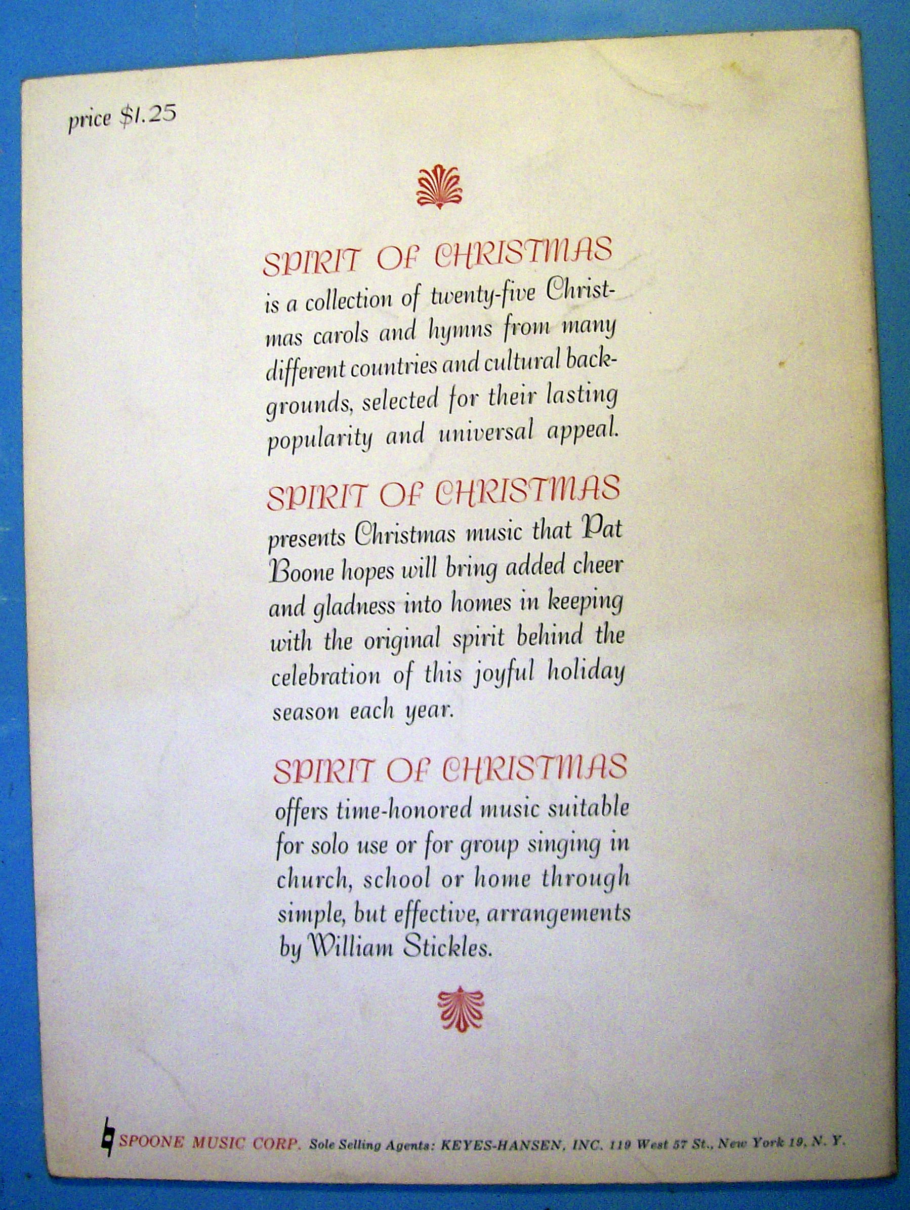Sheet Music For 1959 Pat Boone's Spirit Of Christmas