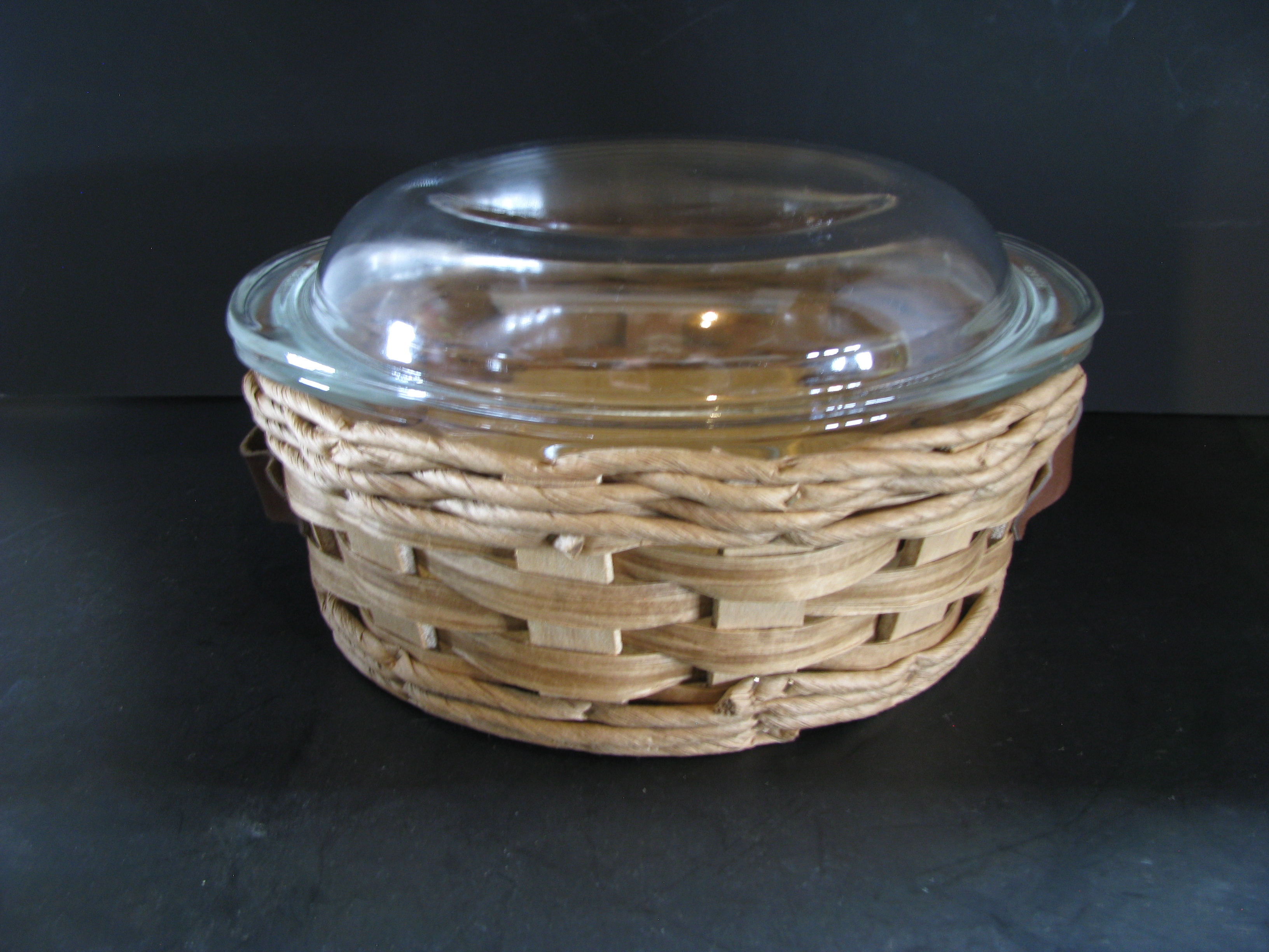 Vintage Pyrex Baker in a Basket