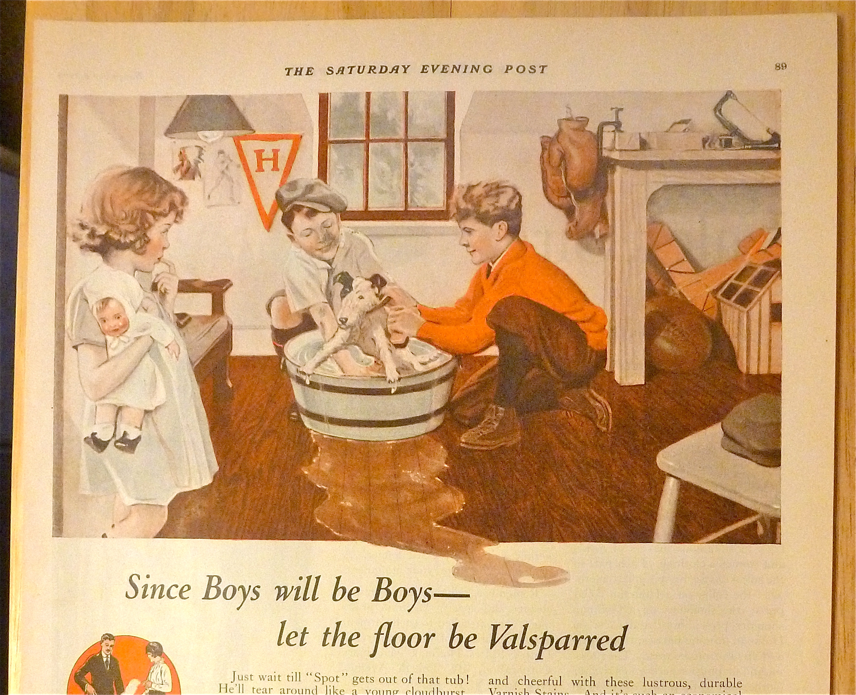 1924 Valentine's Valspar Varnish-Stain w/Kids & Dog