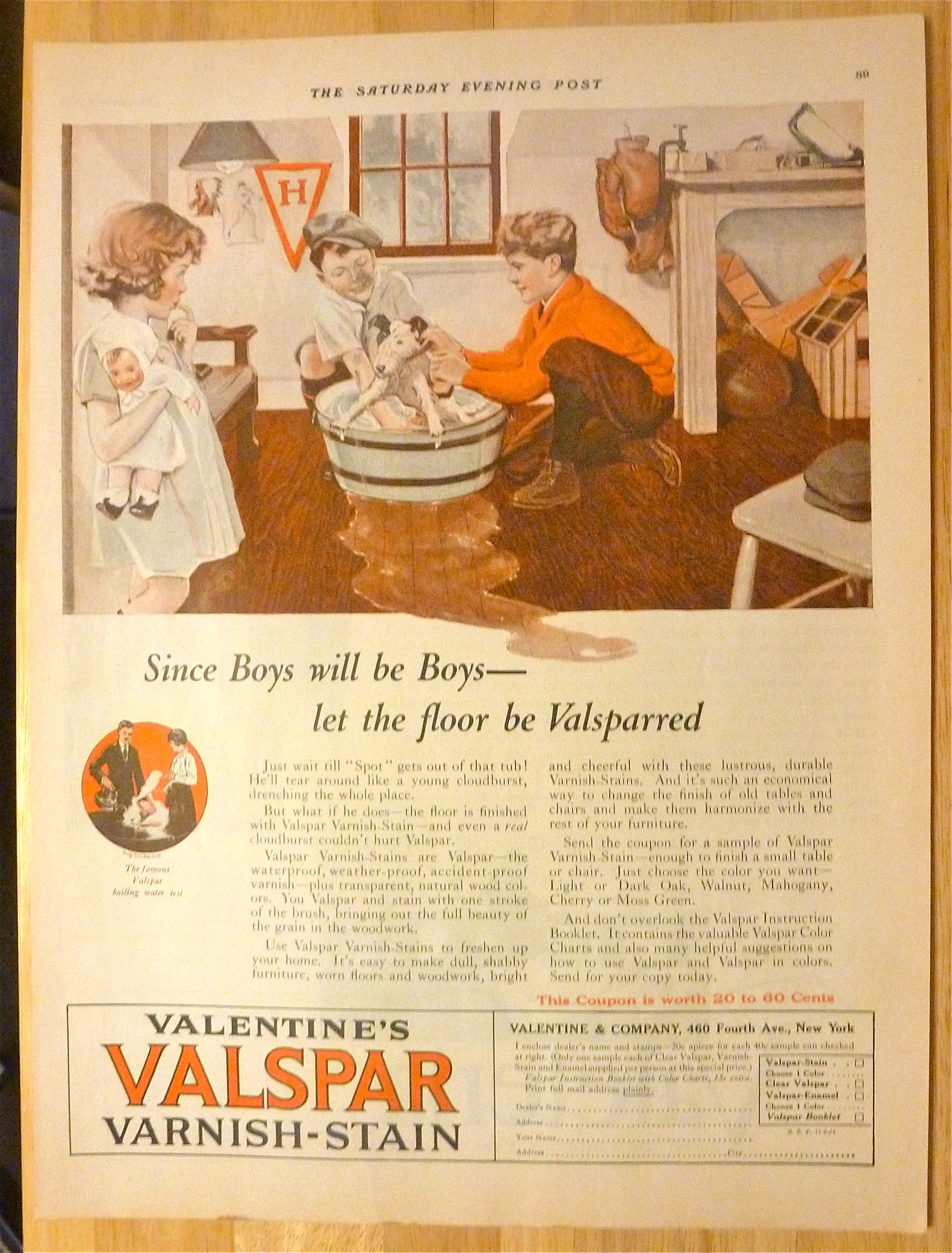 1924 Valentine's Valspar Varnish-Stain w/Kids & Dog