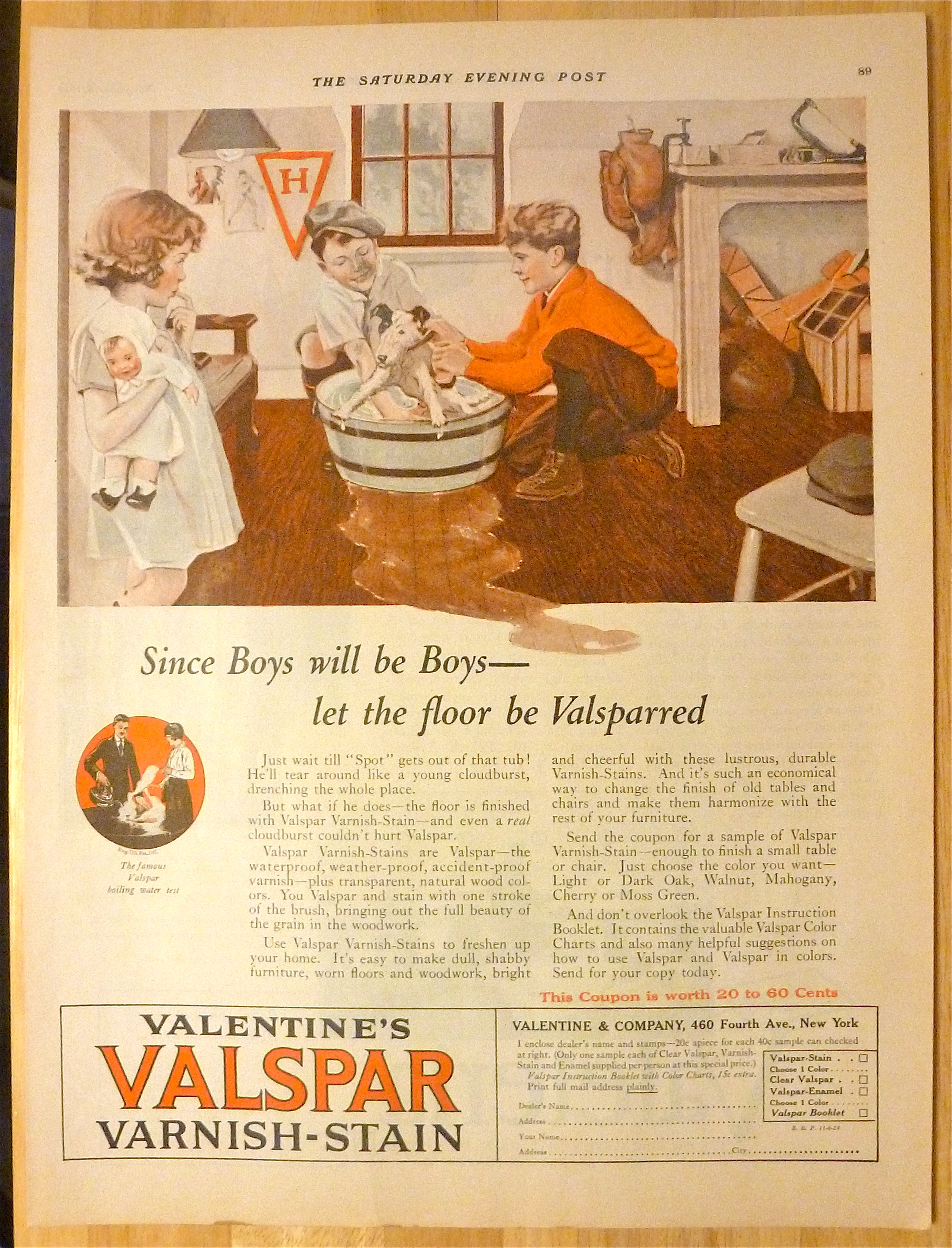 1924 Valentine's Valspar Varnish-Stain w/Kids & Dog
