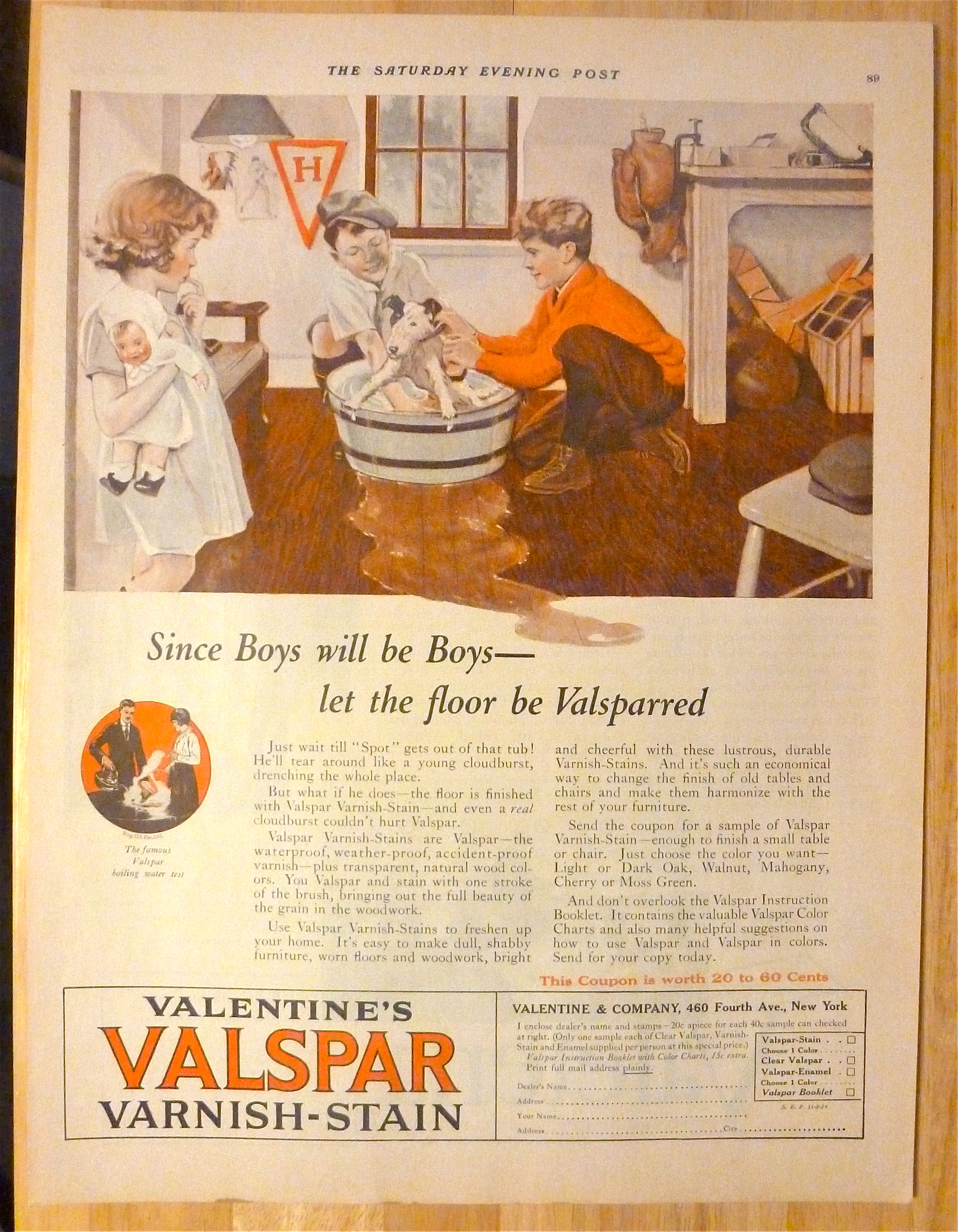 1924 Valentine's Valspar Varnish-Stain w/Kids & Dog