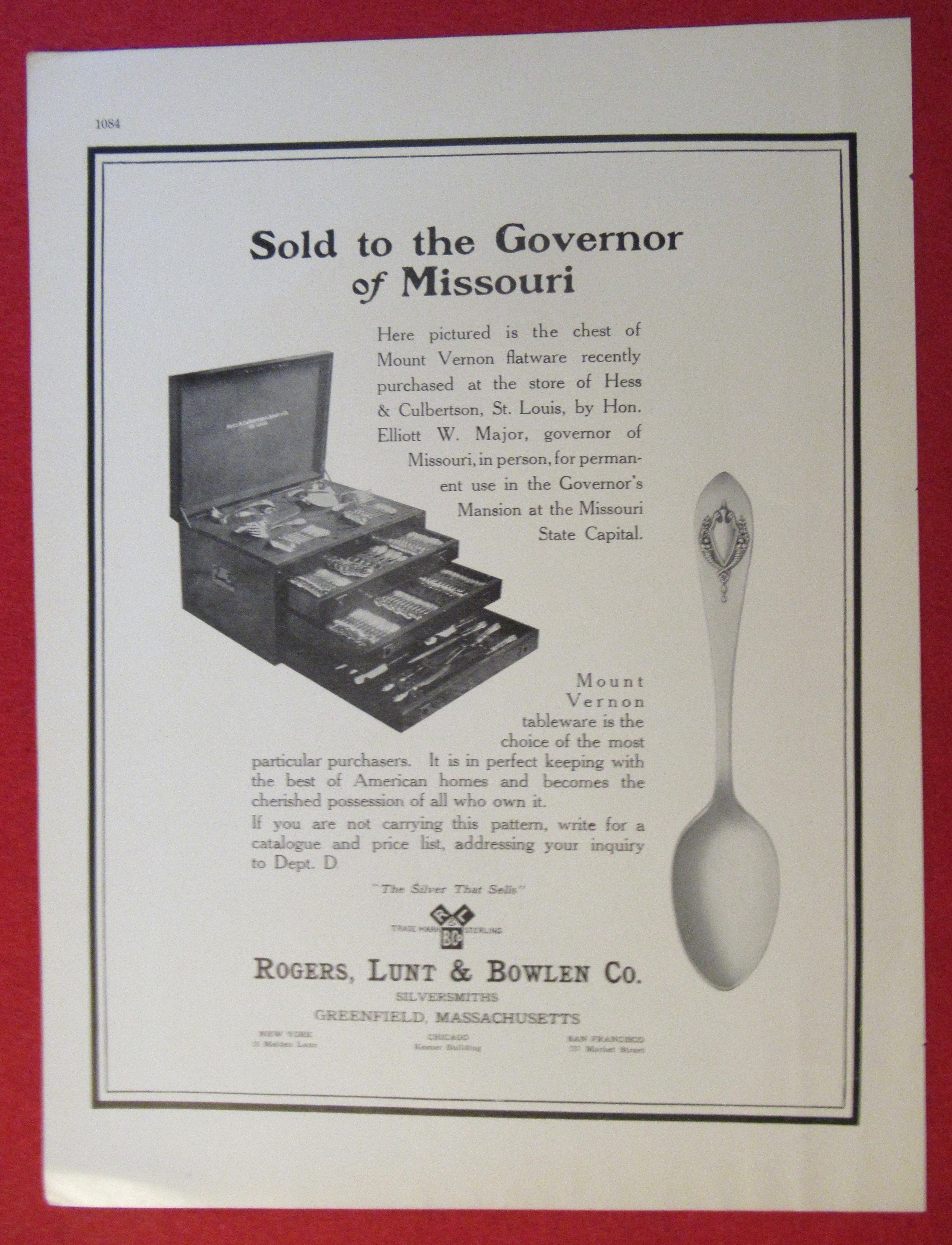 1913 Rogers, Lunt & Bowlen with Mount Vernon Flatware