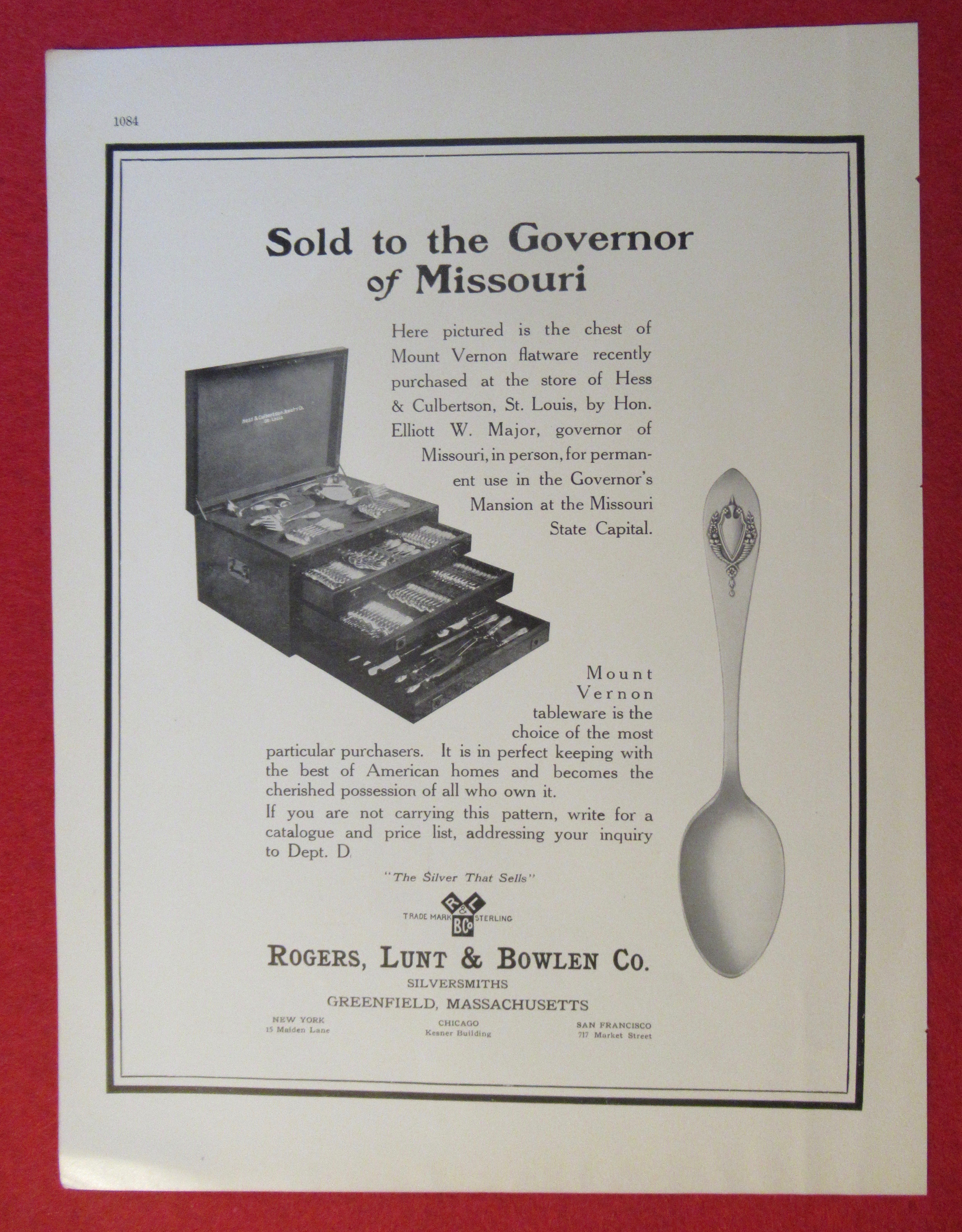 1913 Rogers, Lunt & Bowlen with Mount Vernon Flatware