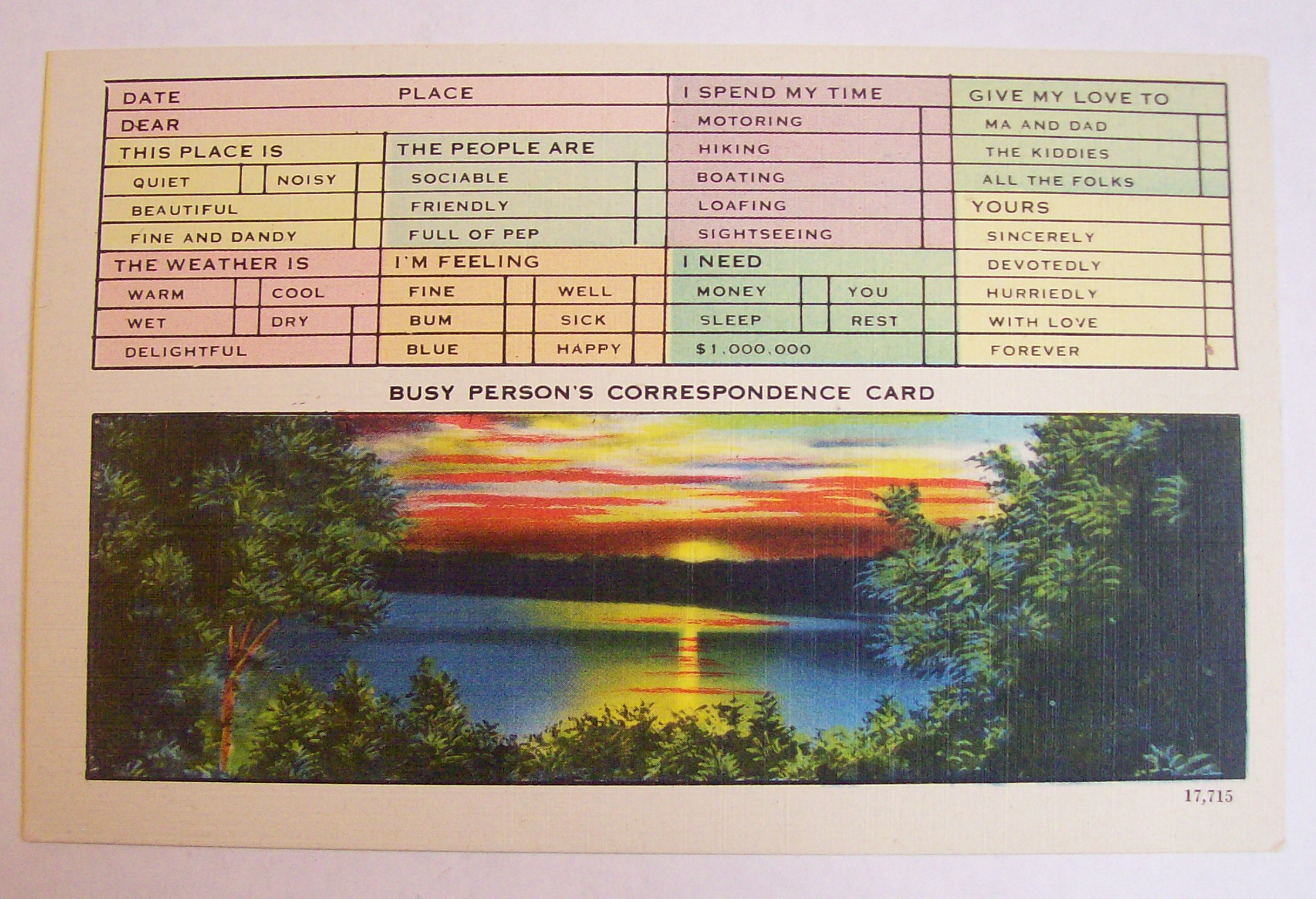 Busy Person's Correspondence Postcard