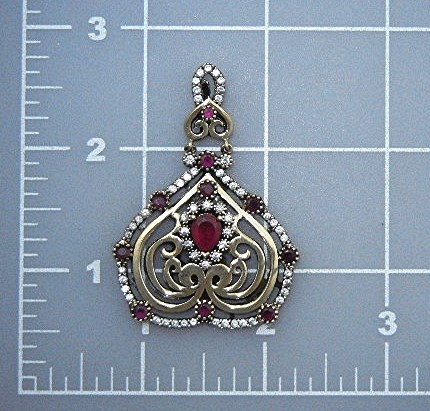 Ruby Sterling Silver Gold Overlay CZ Pendant