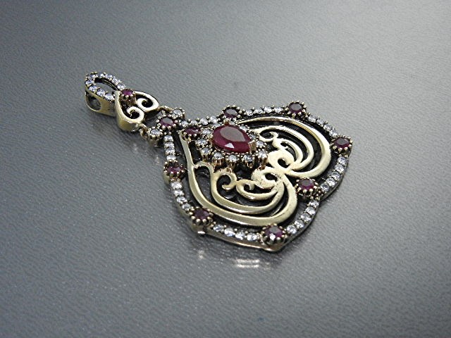 Ruby Sterling Silver Gold Overlay CZ Pendant