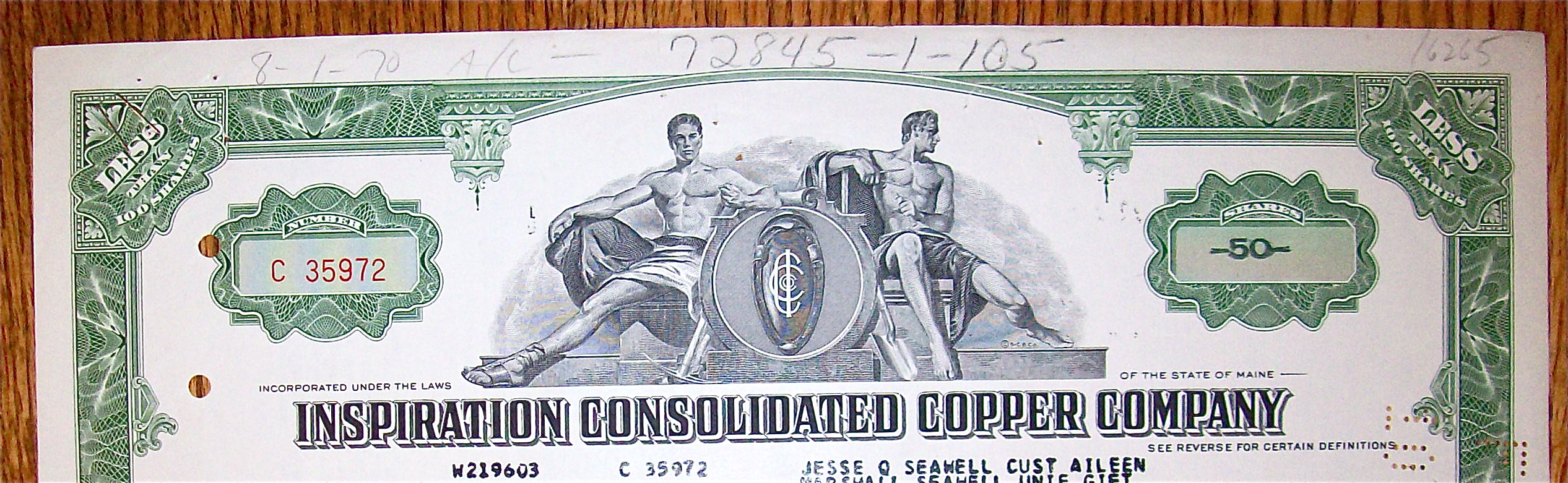 1969 Inspiration Consolidated Copper Co Stock