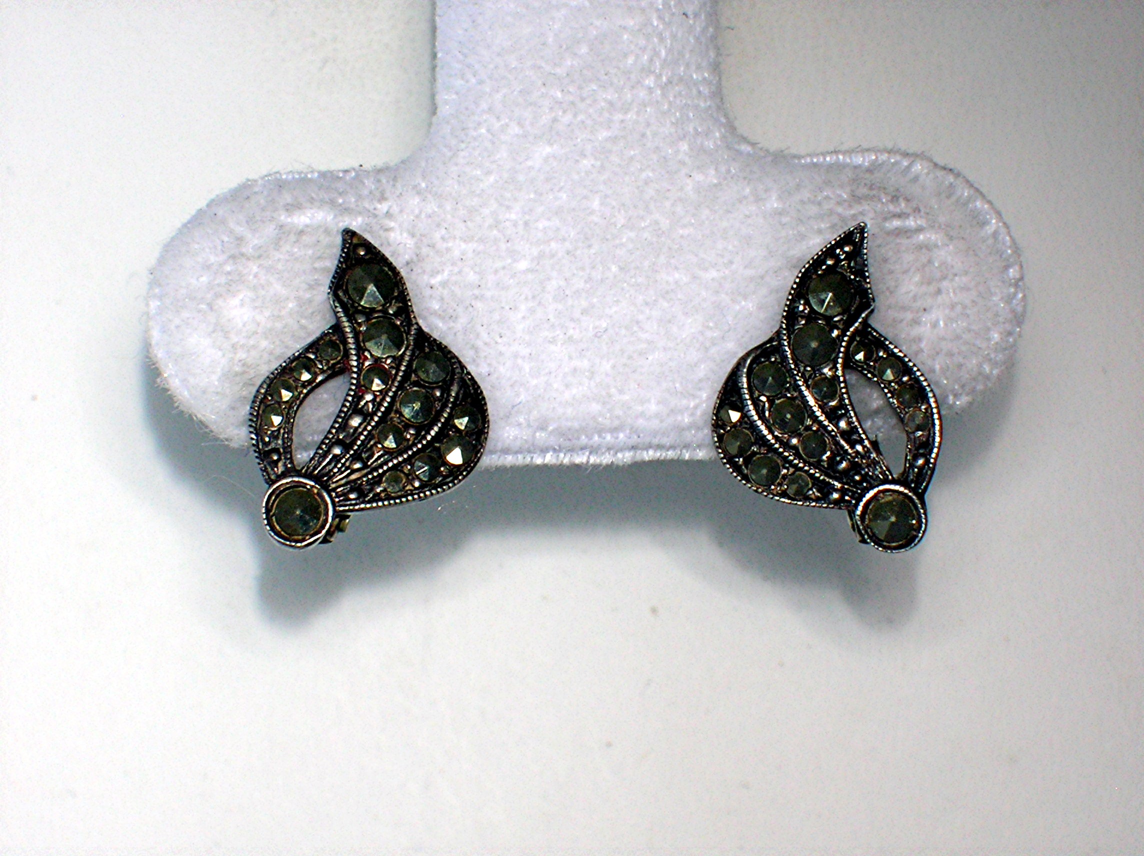 Old Pair of Silver and Marquisite Clip Earrings