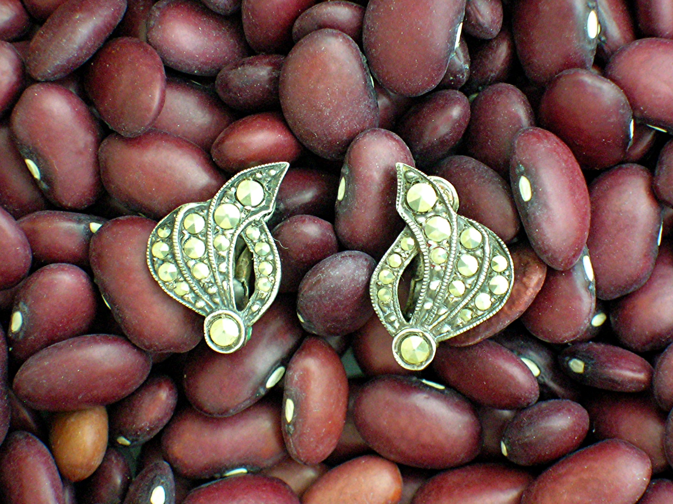 Old Pair of Silver and Marquisite Clip Earrings