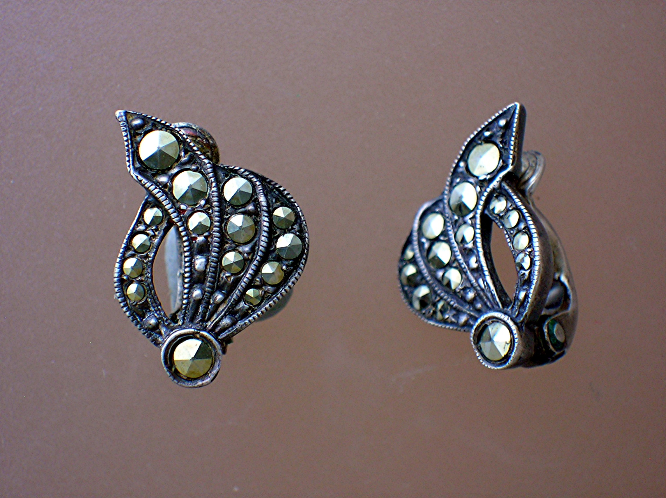 Old Pair of Silver and Marquisite Clip Earrings