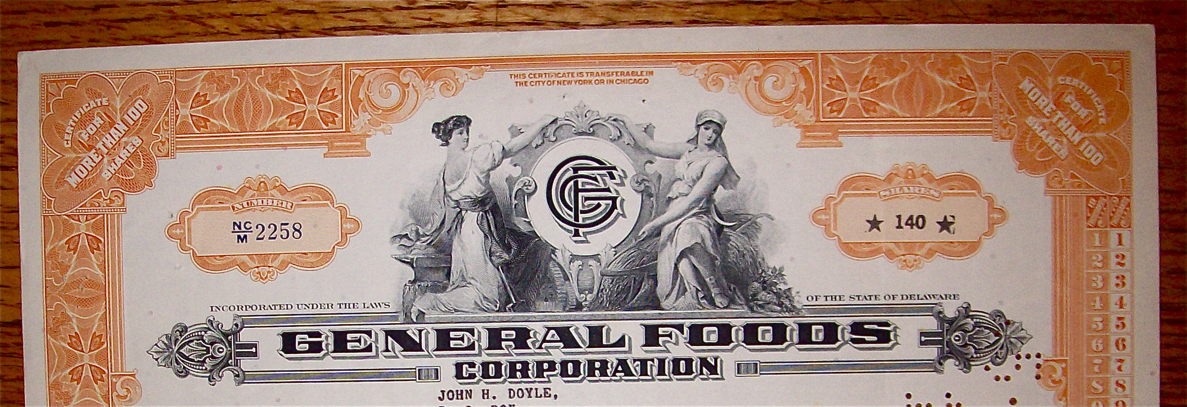 1960 General Foods Corporation Stock Certificate