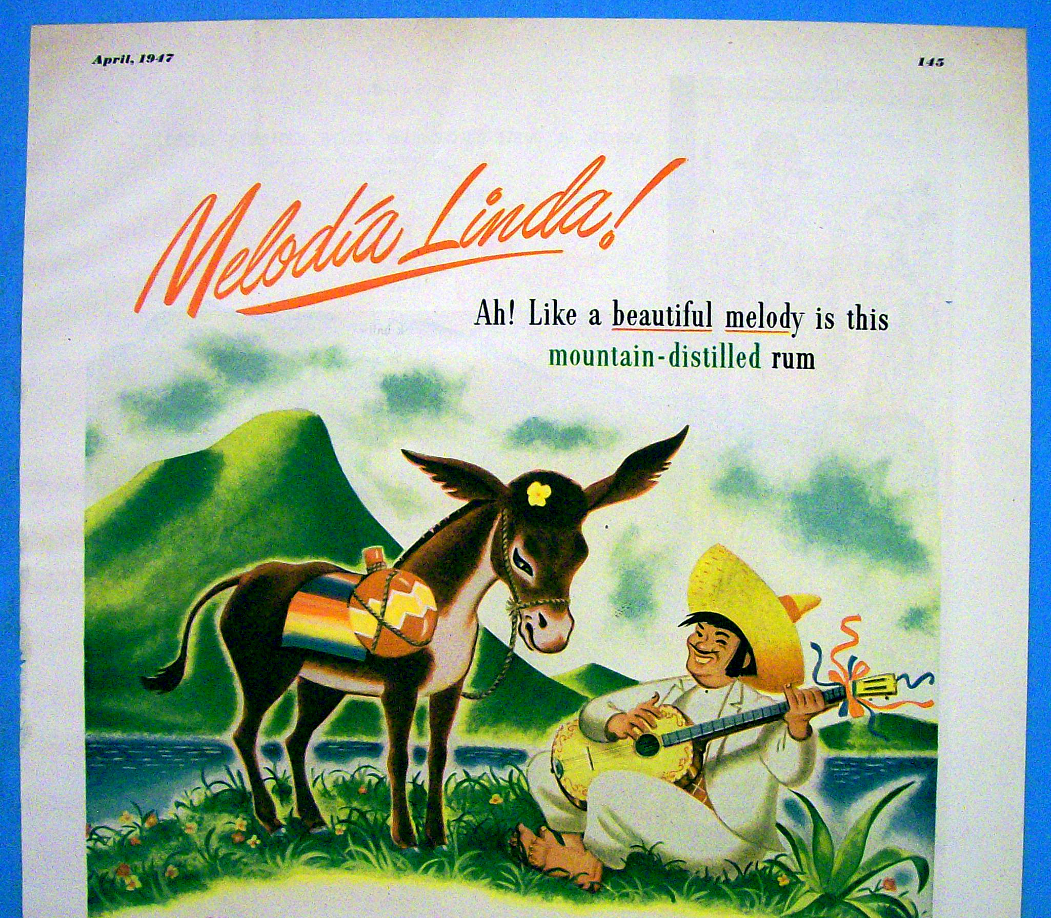 1947 Ron Merito Rum with Man and Donkey