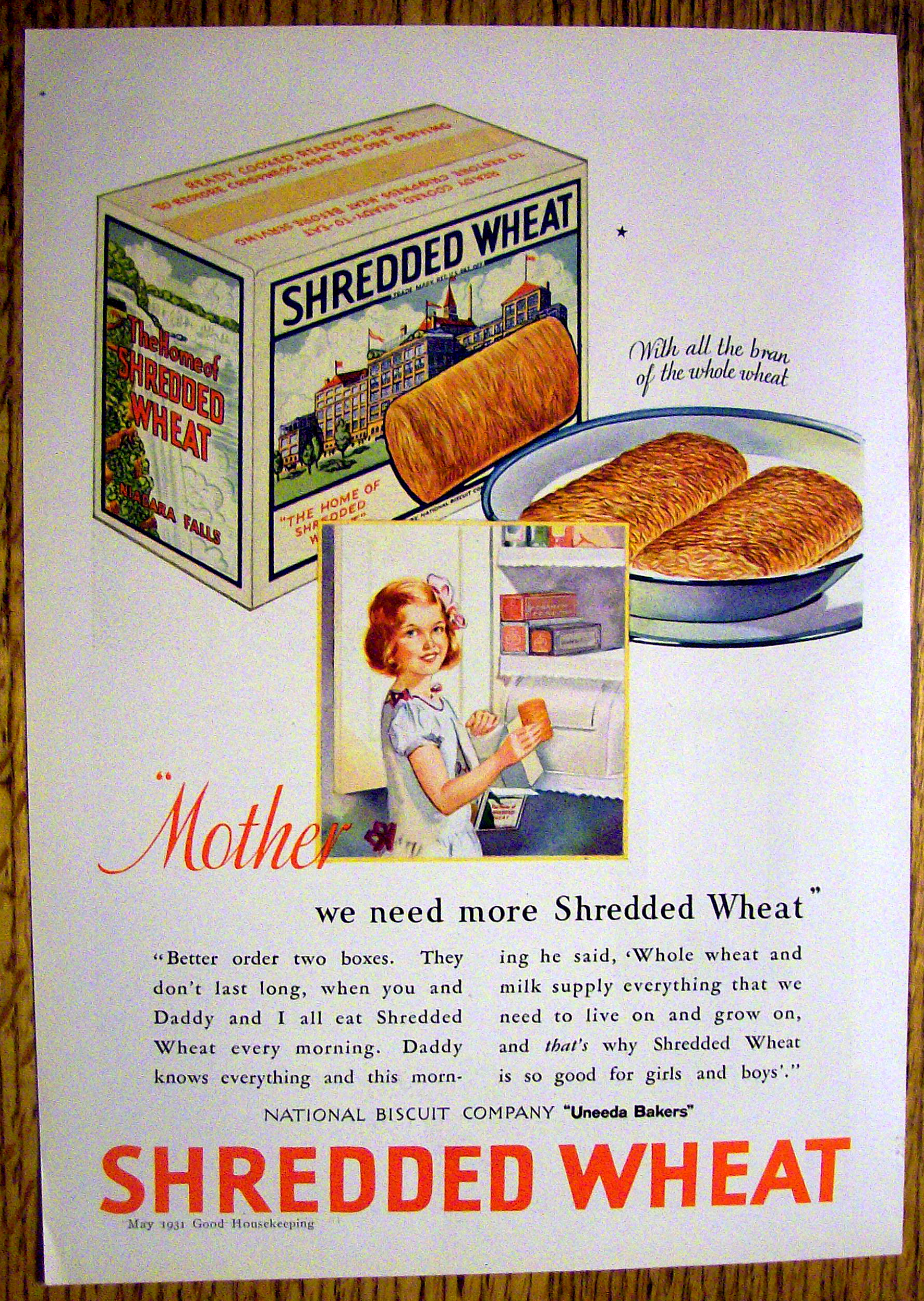 1931 Shredded Wheat with Girl Holding Box of Cereal
