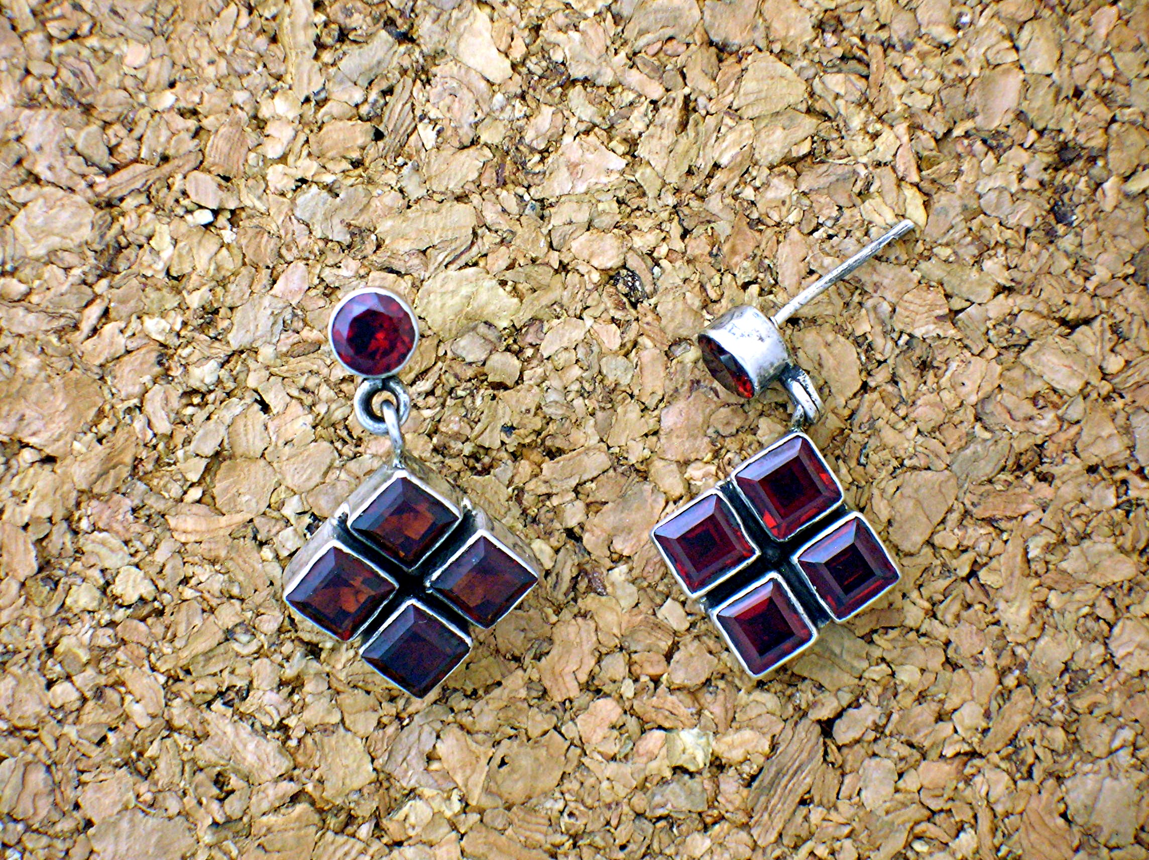 Blood Red Garnet Earrings Set in Sterling Silver