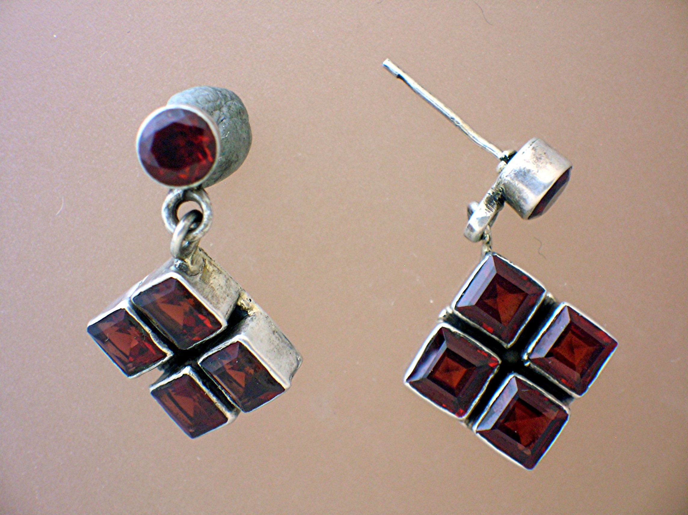 Blood Red Garnet Earrings Set in Sterling Silver