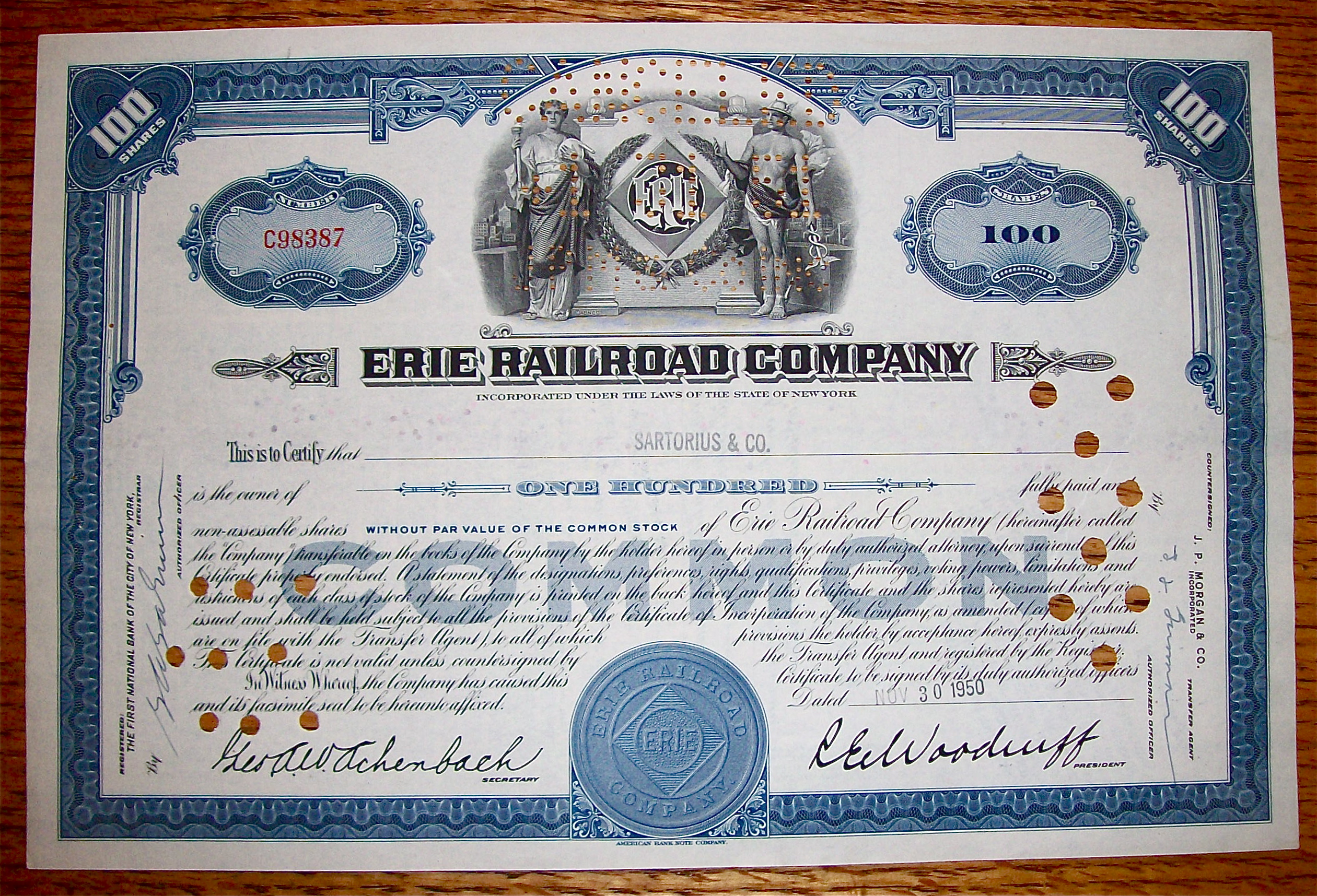 1950 Erie Railroad Company Stock Certificate