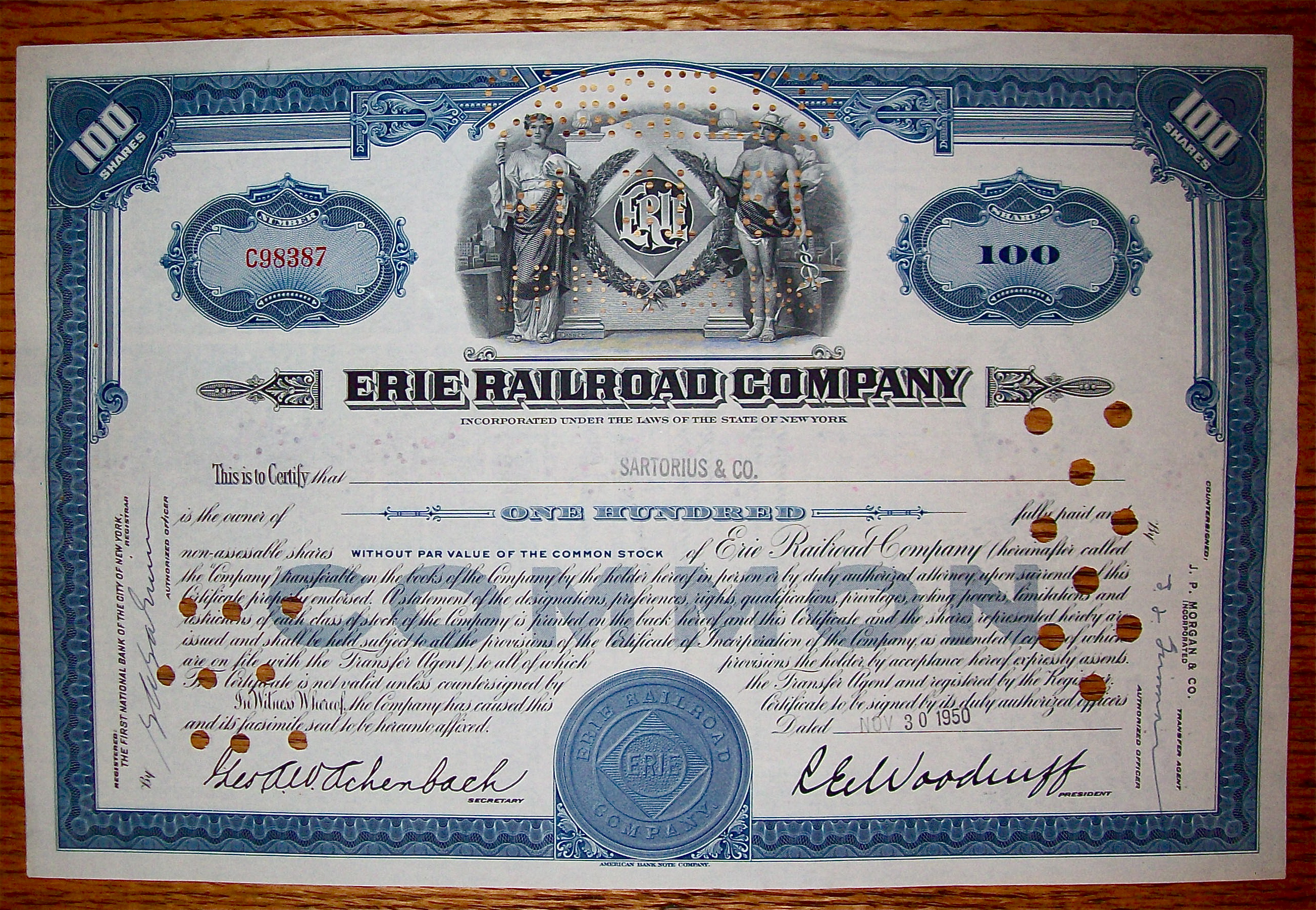1950 Erie Railroad Company Stock Certificate