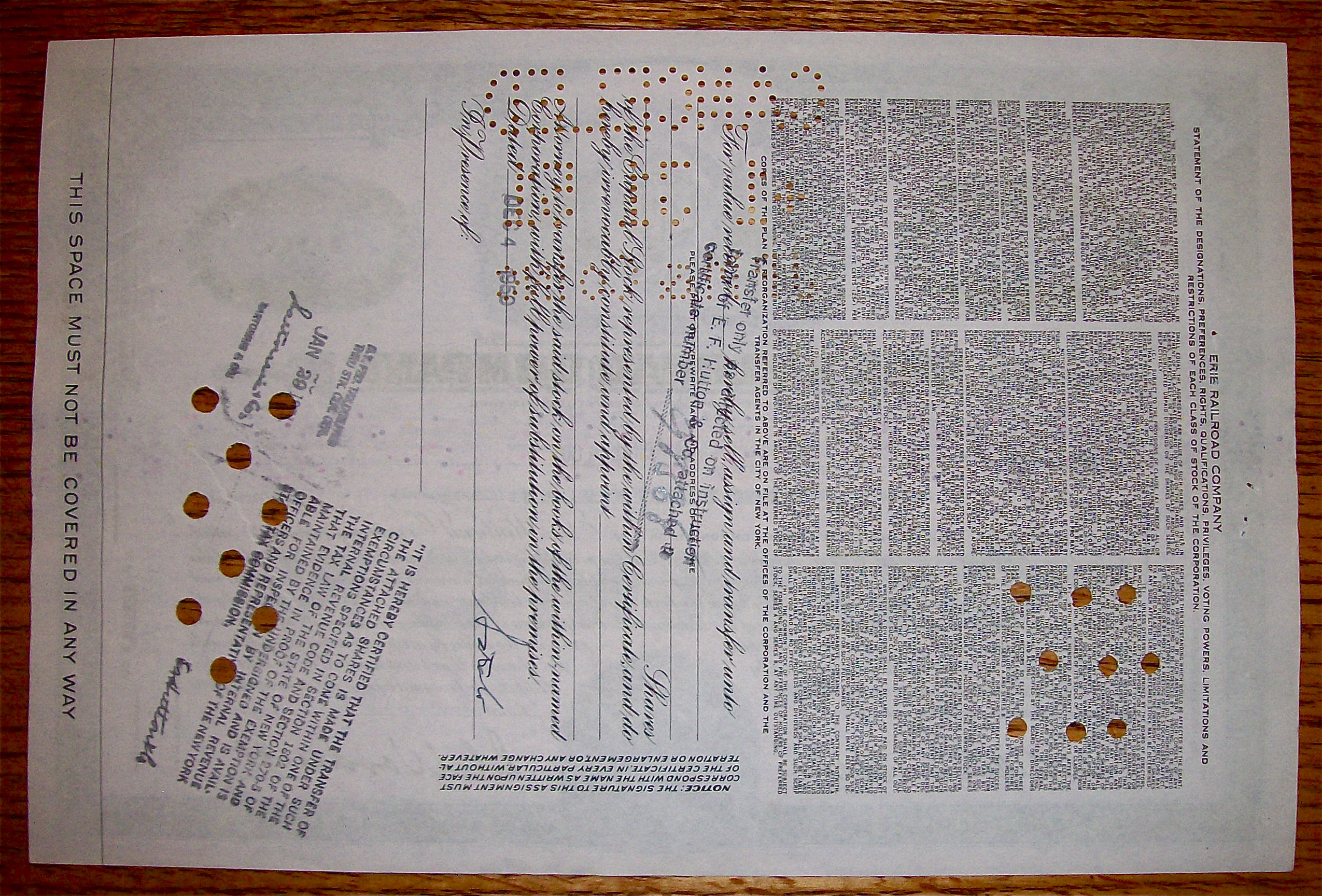 1950 Erie Railroad Company Stock Certificate