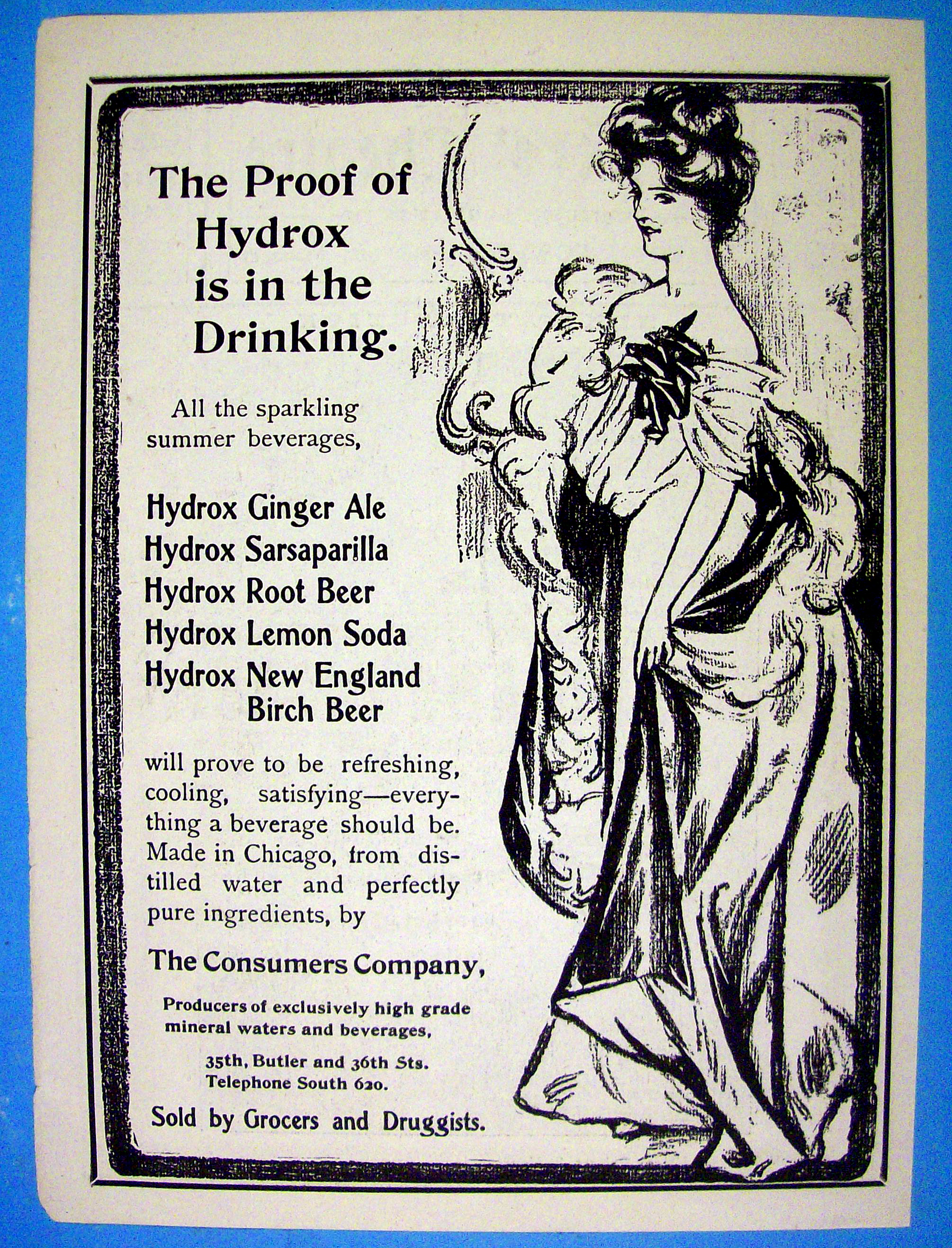 1901 Hydrox Beverages with Lovely Woman
