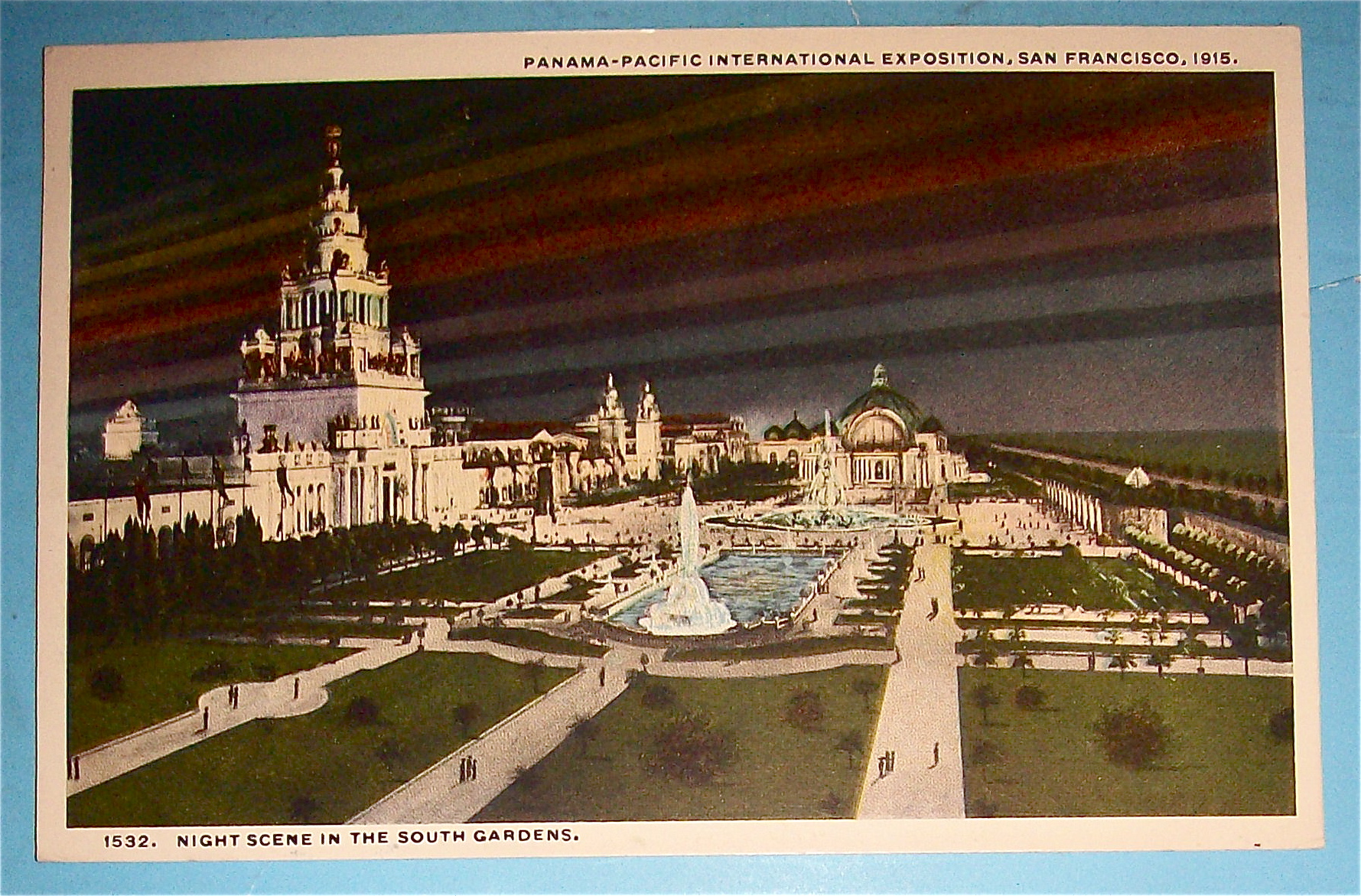 Night Scene In The South Gardens Postcard-Pan Pac Expo