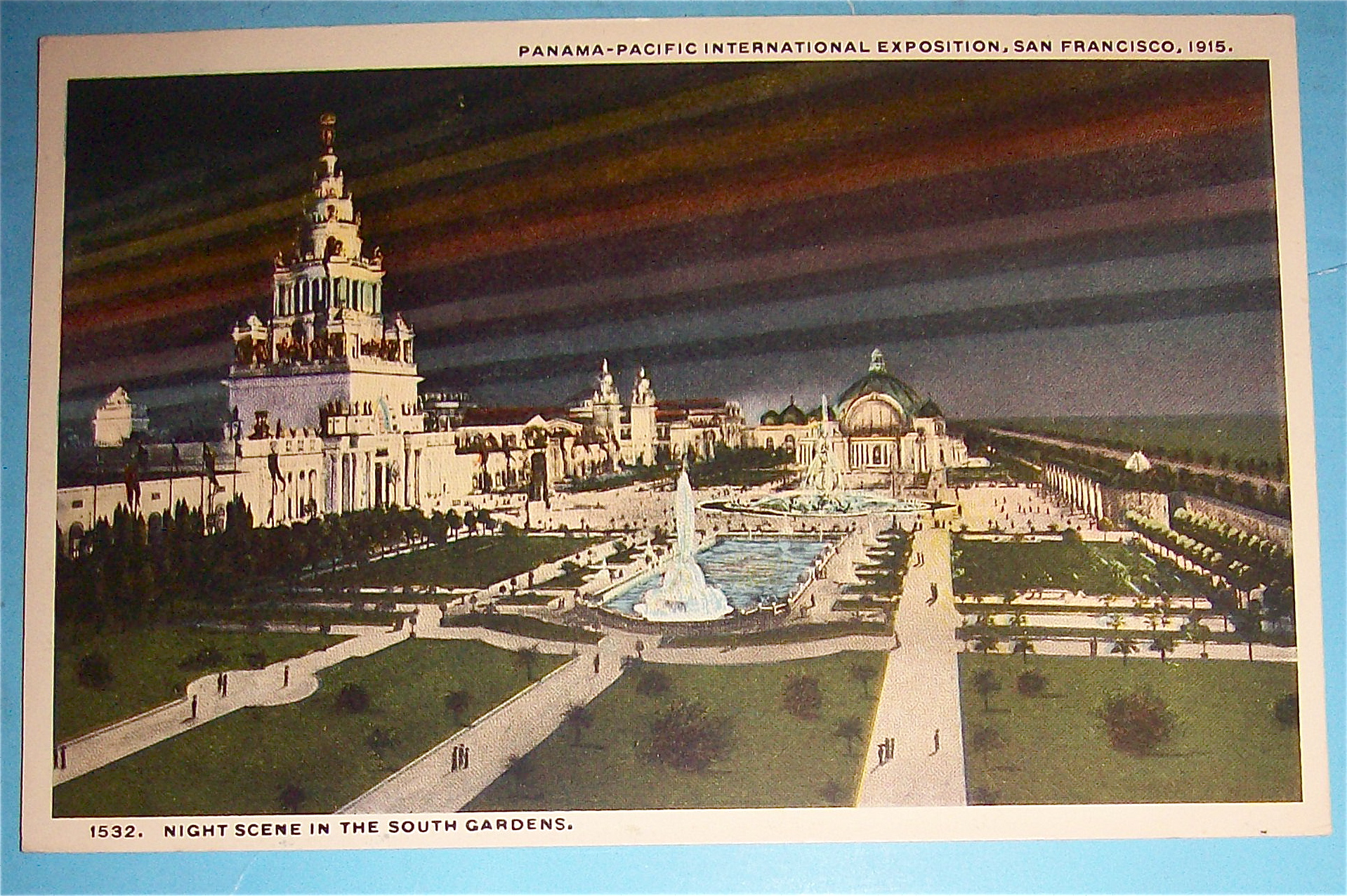 Night Scene In The South Gardens Postcard-Pan Pac Expo