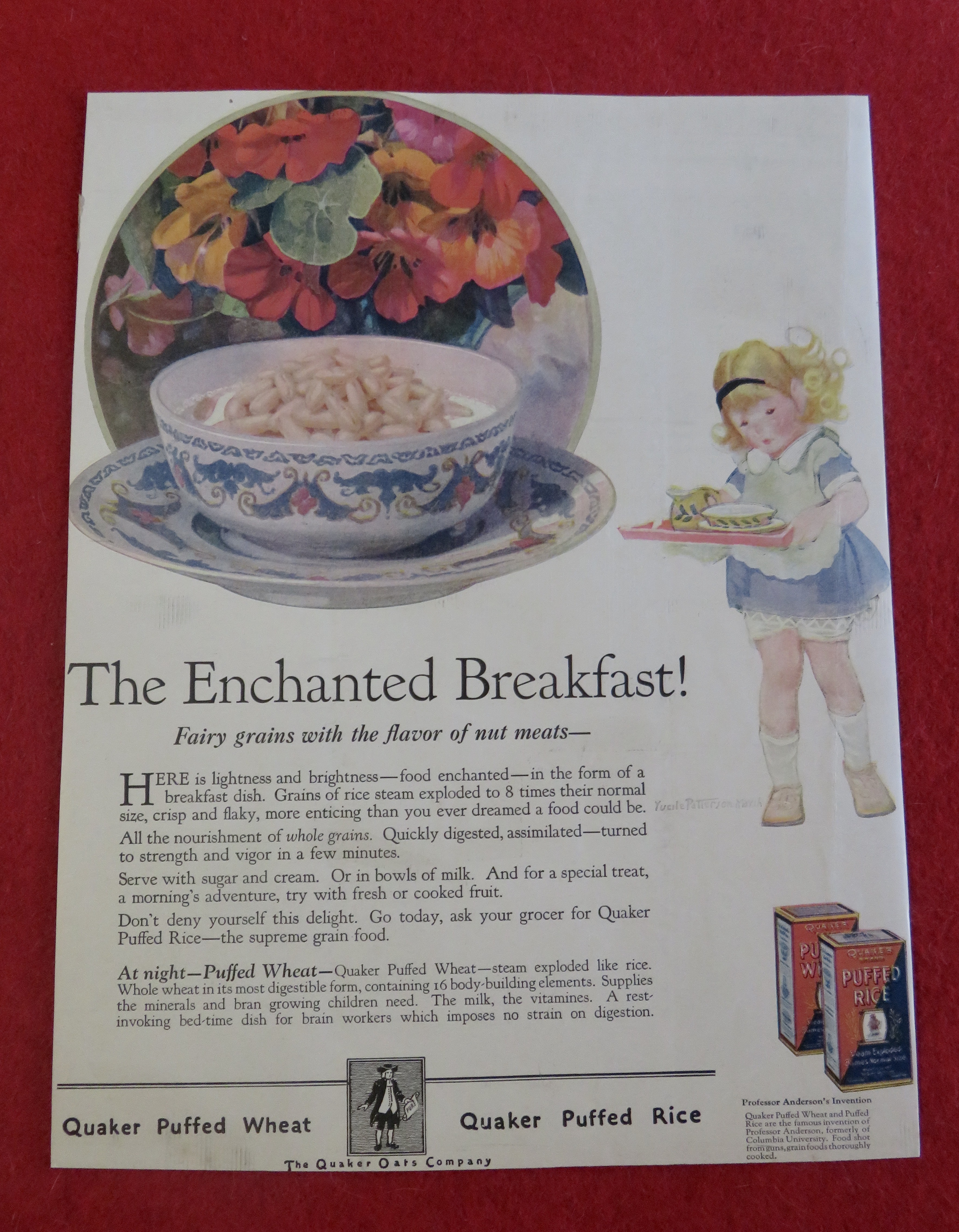 1924 Quaker Puffed Rice & Wheat with Girl & Tray