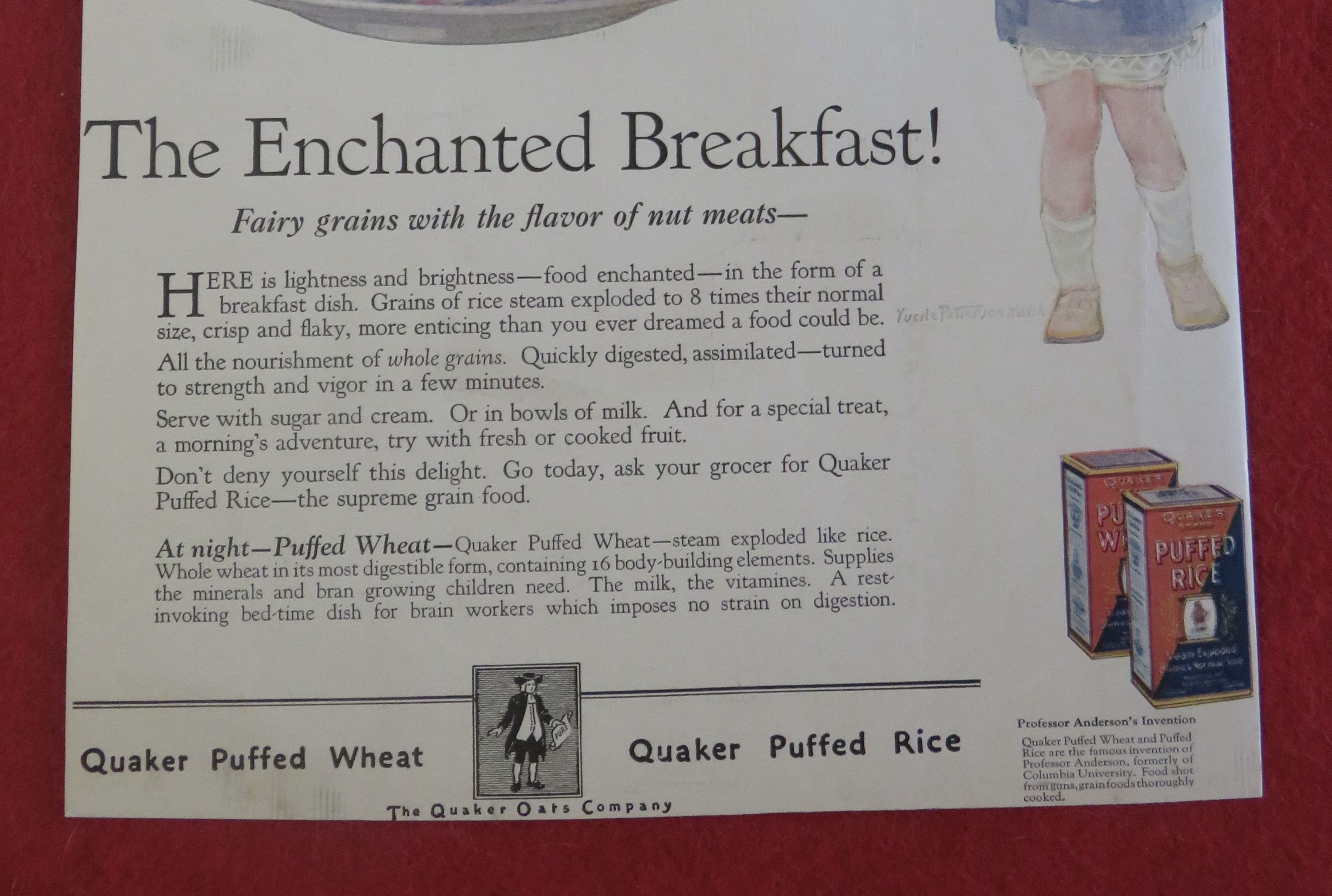 1924 Quaker Puffed Rice & Wheat with Girl & Tray