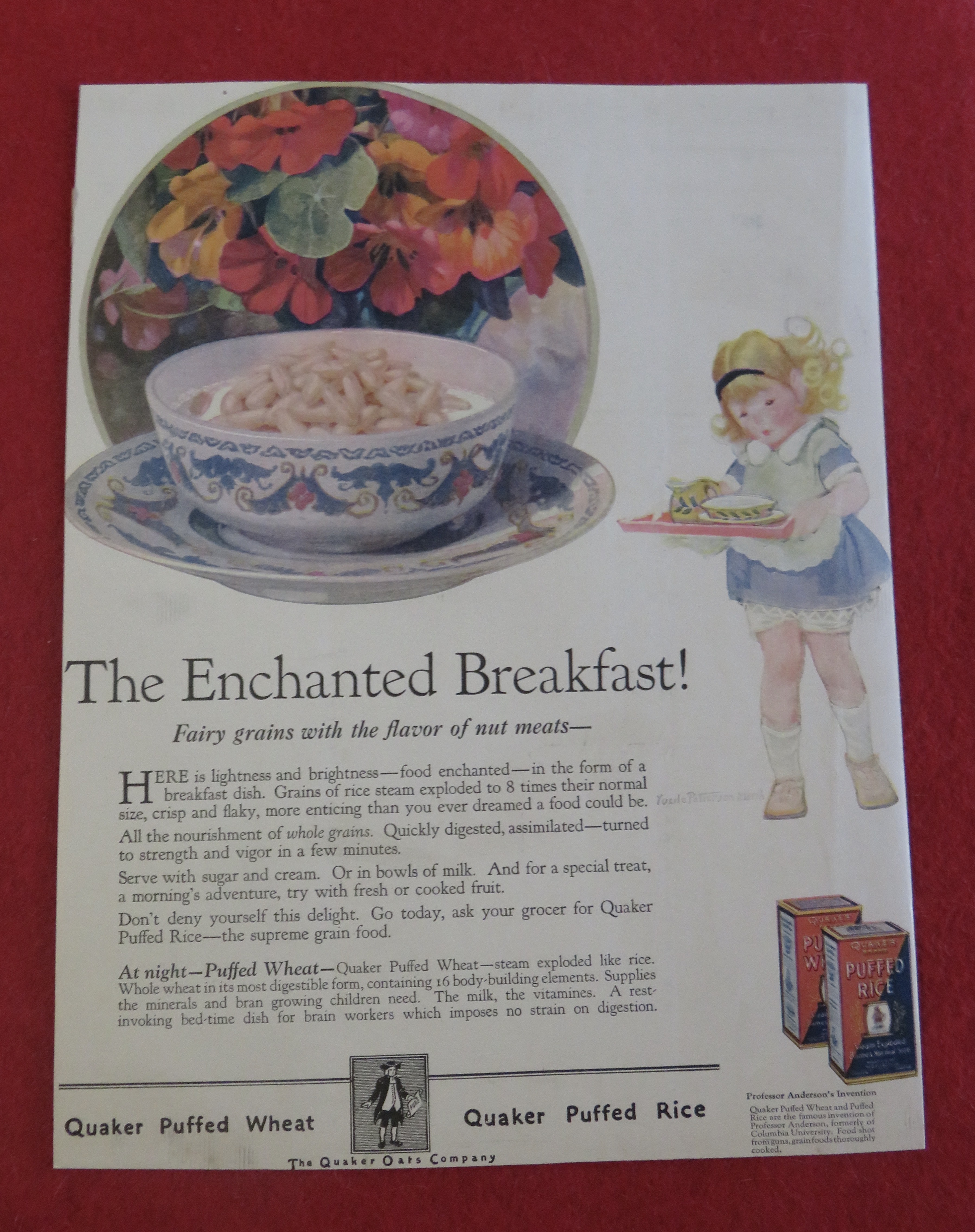 1924 Quaker Puffed Rice & Wheat with Girl & Tray