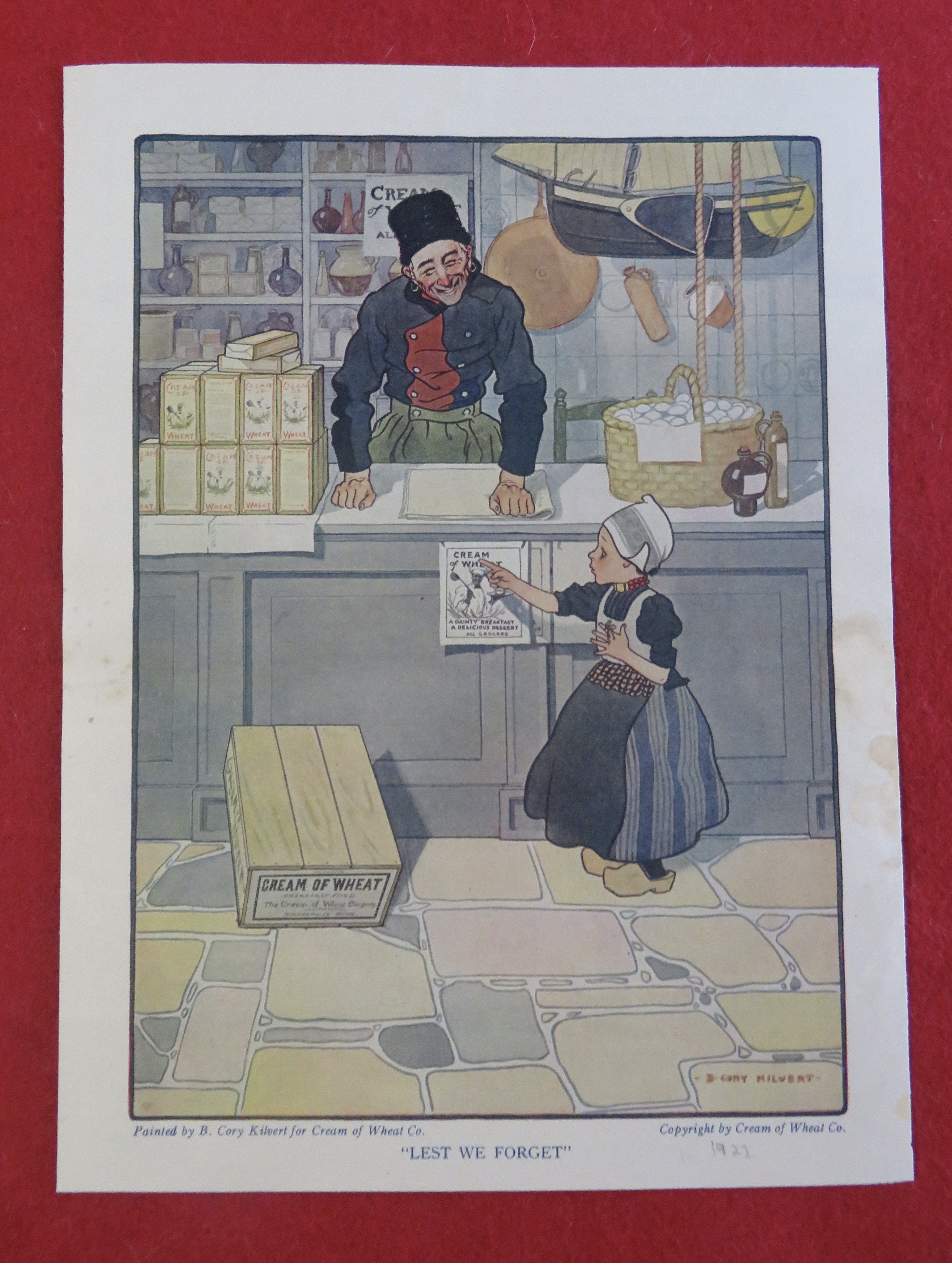 1922 Cream Of Wheat Cereal with Dutch Girl & Grocer