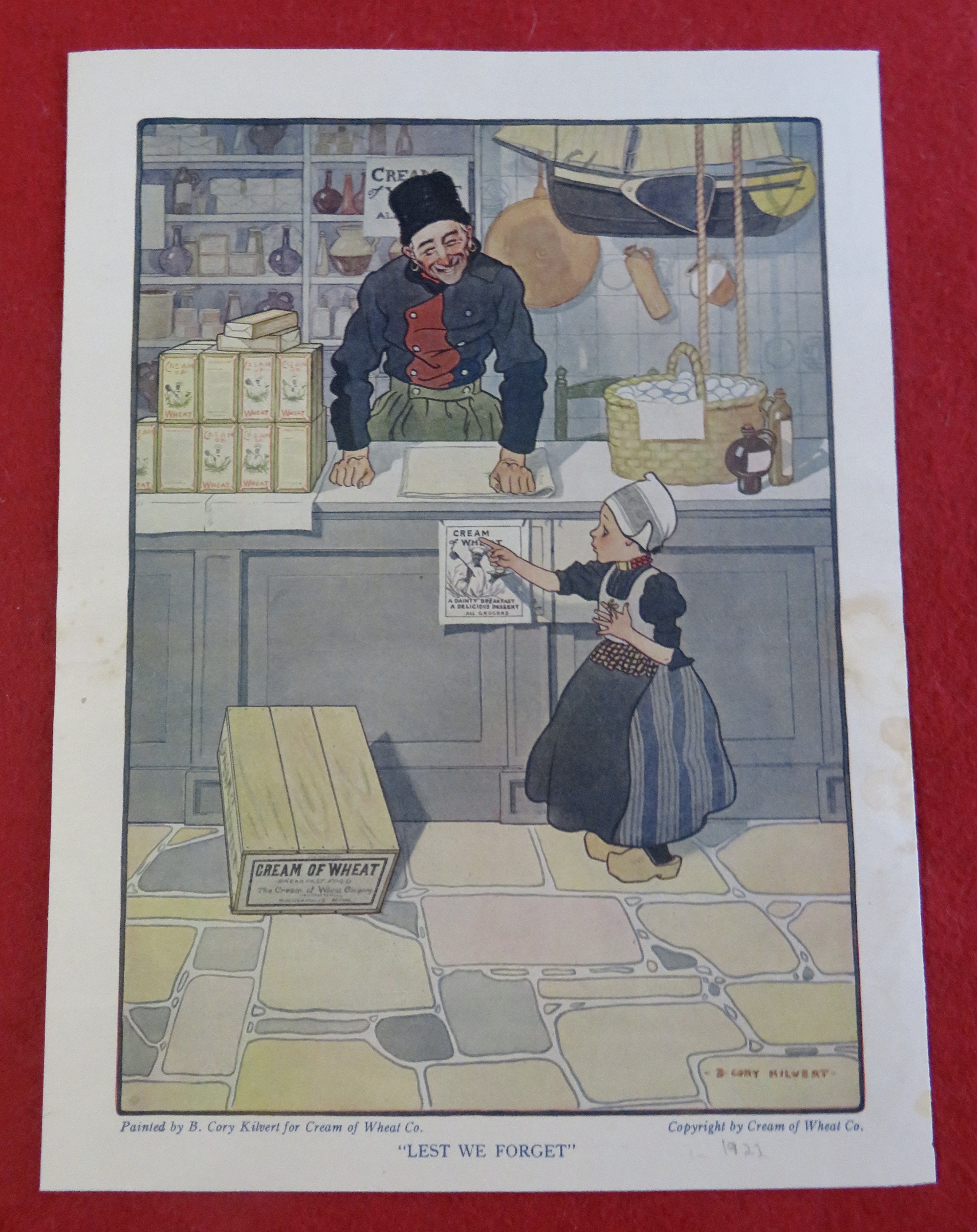 1922 Cream Of Wheat Cereal with Dutch Girl & Grocer