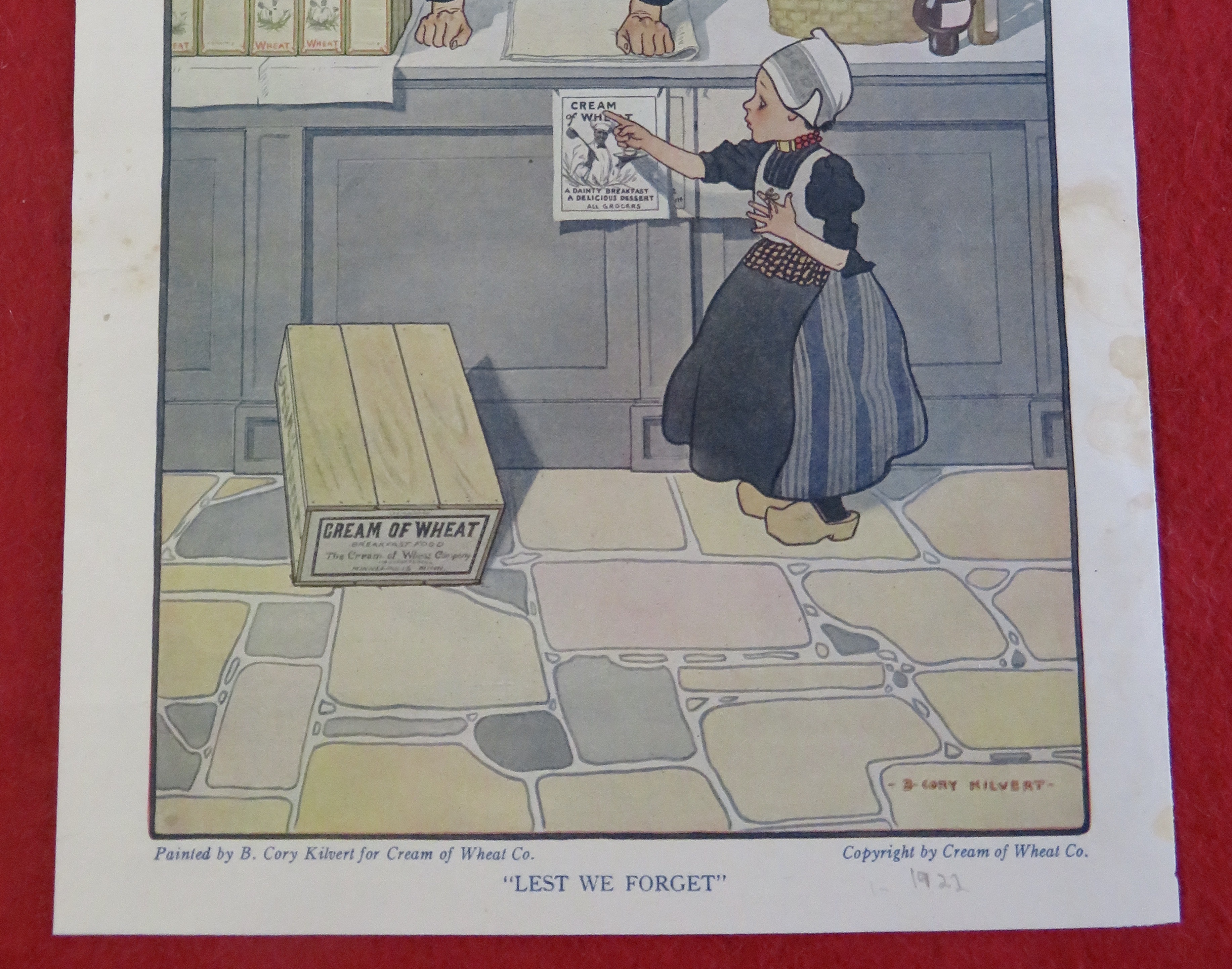 1922 Cream Of Wheat Cereal with Dutch Girl & Grocer