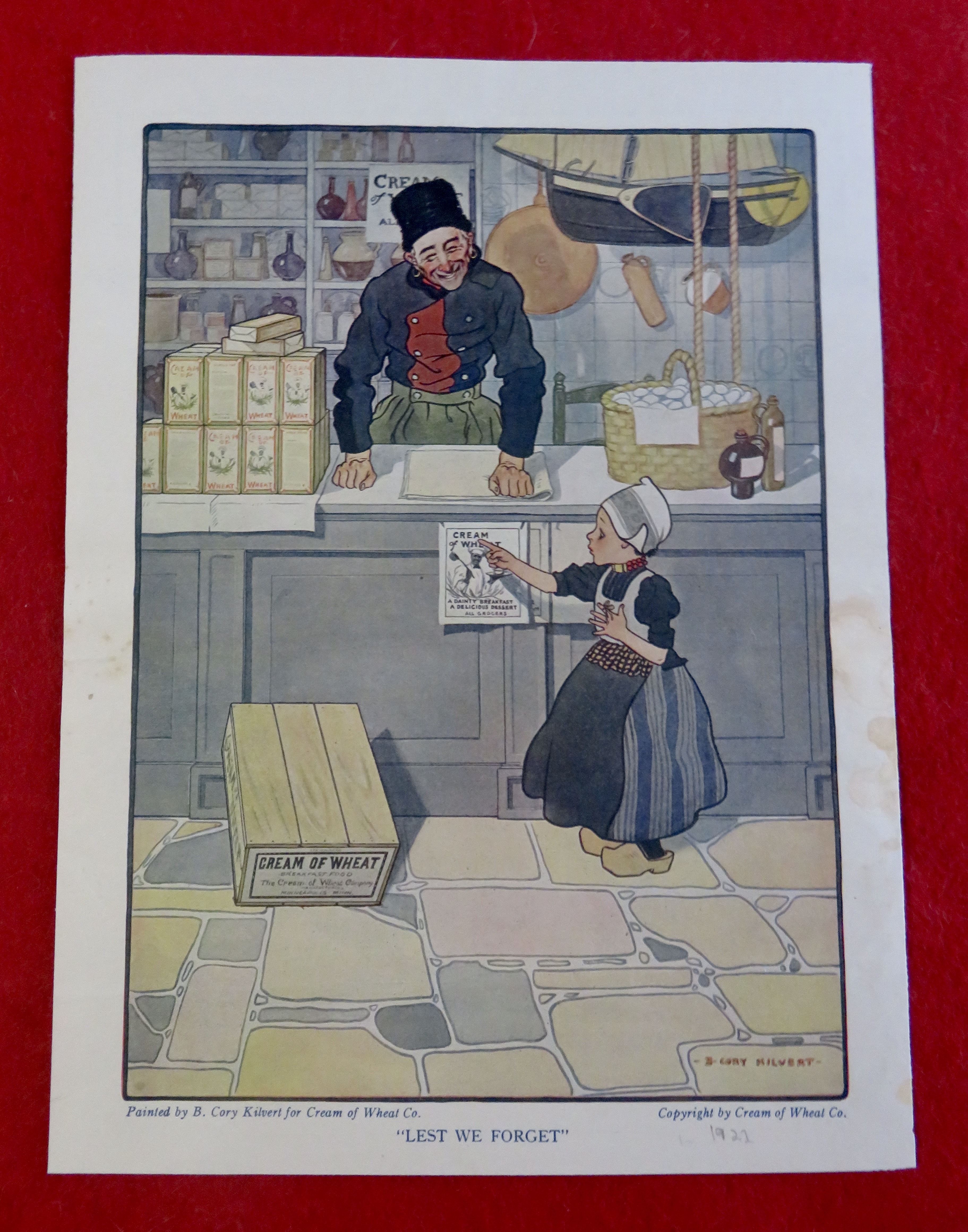 1922 Cream Of Wheat Cereal with Dutch Girl & Grocer