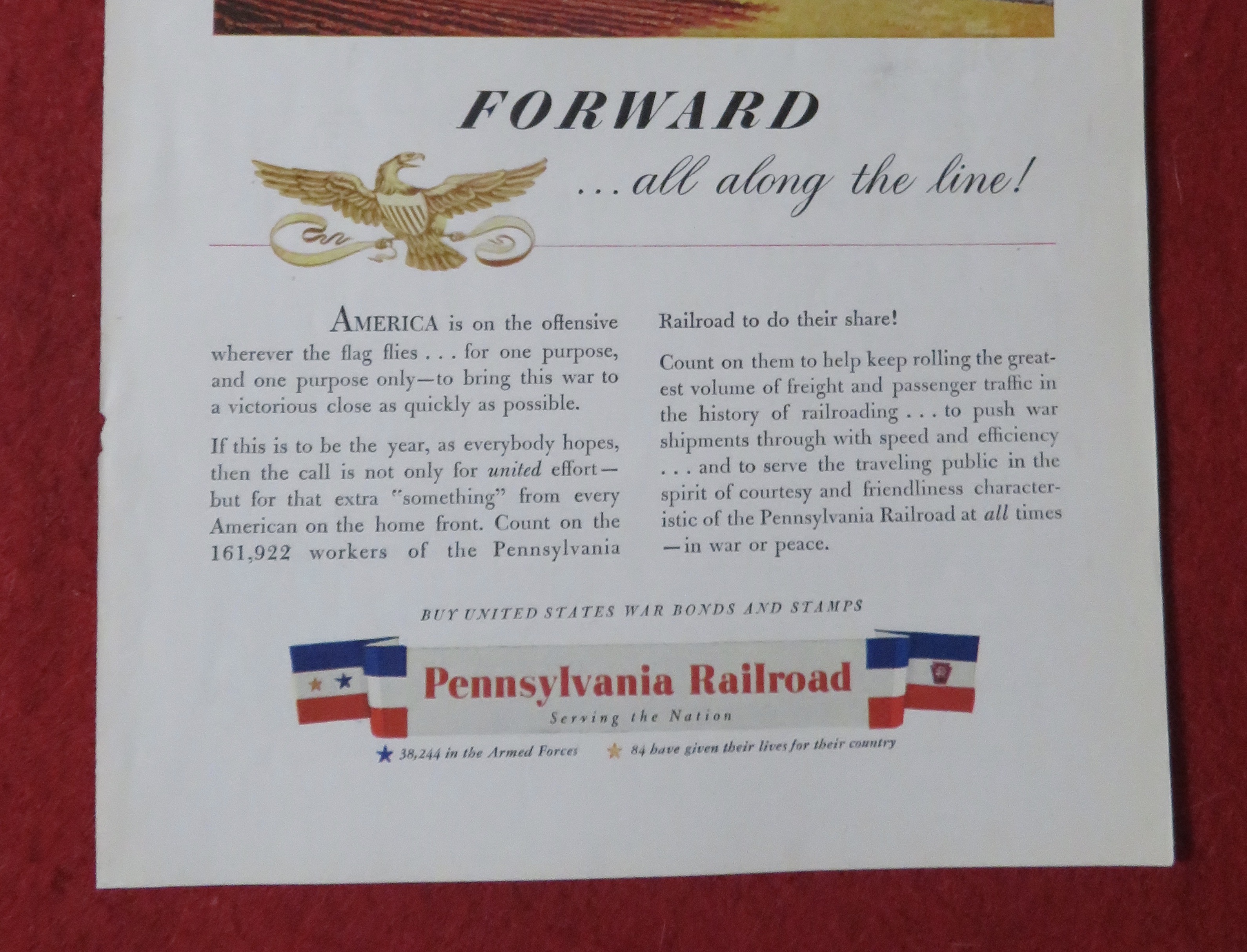 1944 Pennsylvania Railroad with Trains & Flags Above