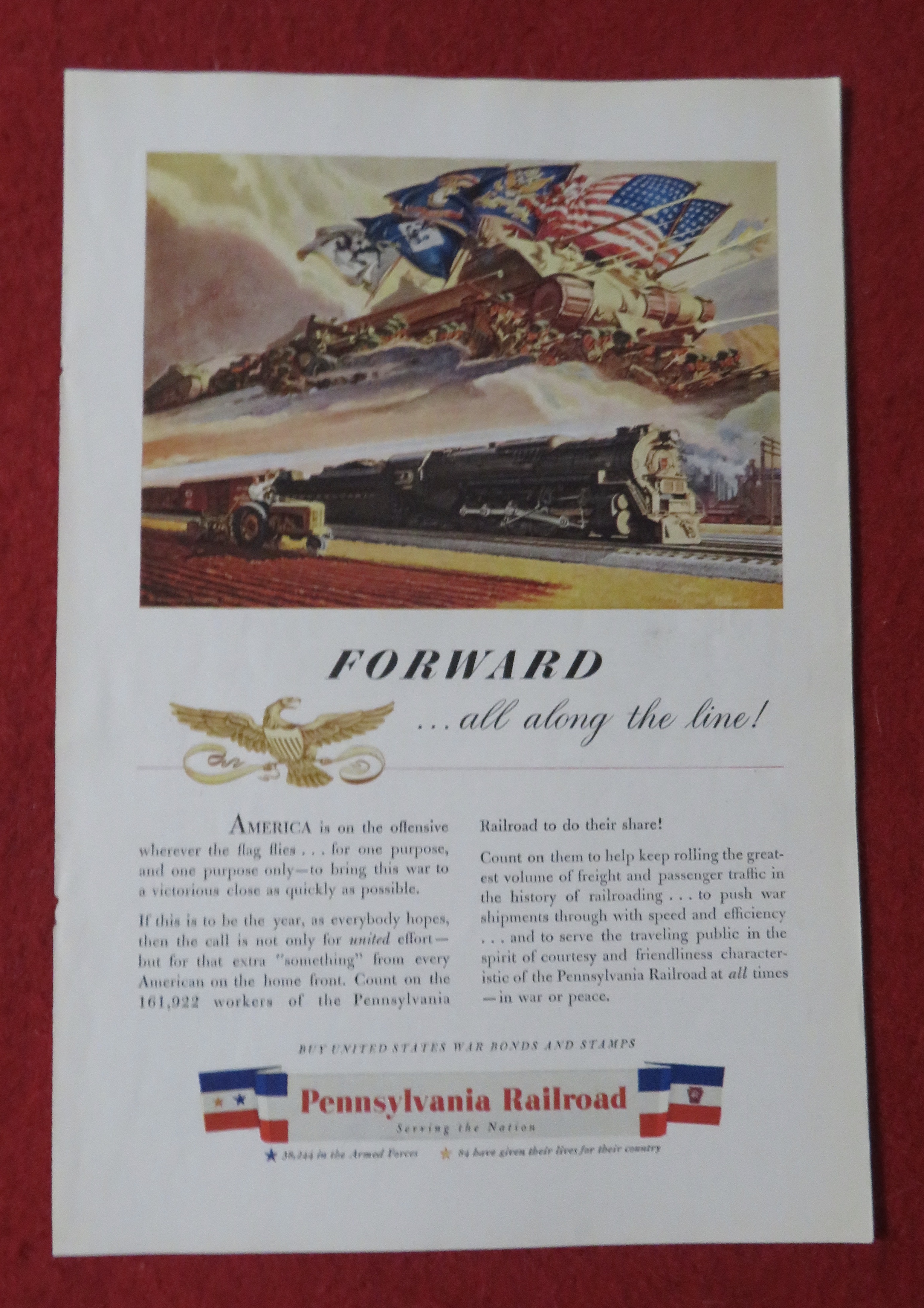 1944 Pennsylvania Railroad with Trains & Flags Above