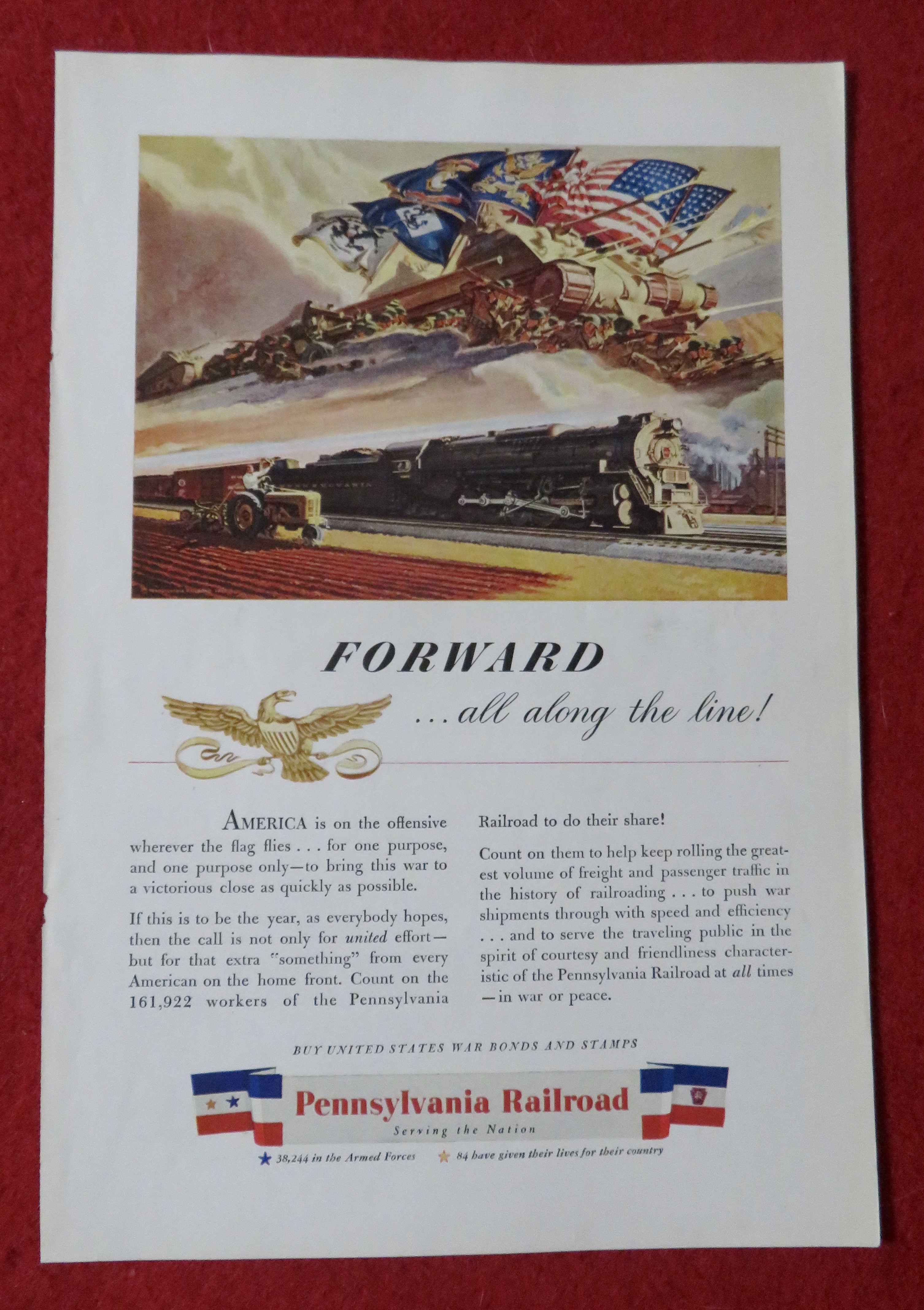 1944 Pennsylvania Railroad with Trains & Flags Above