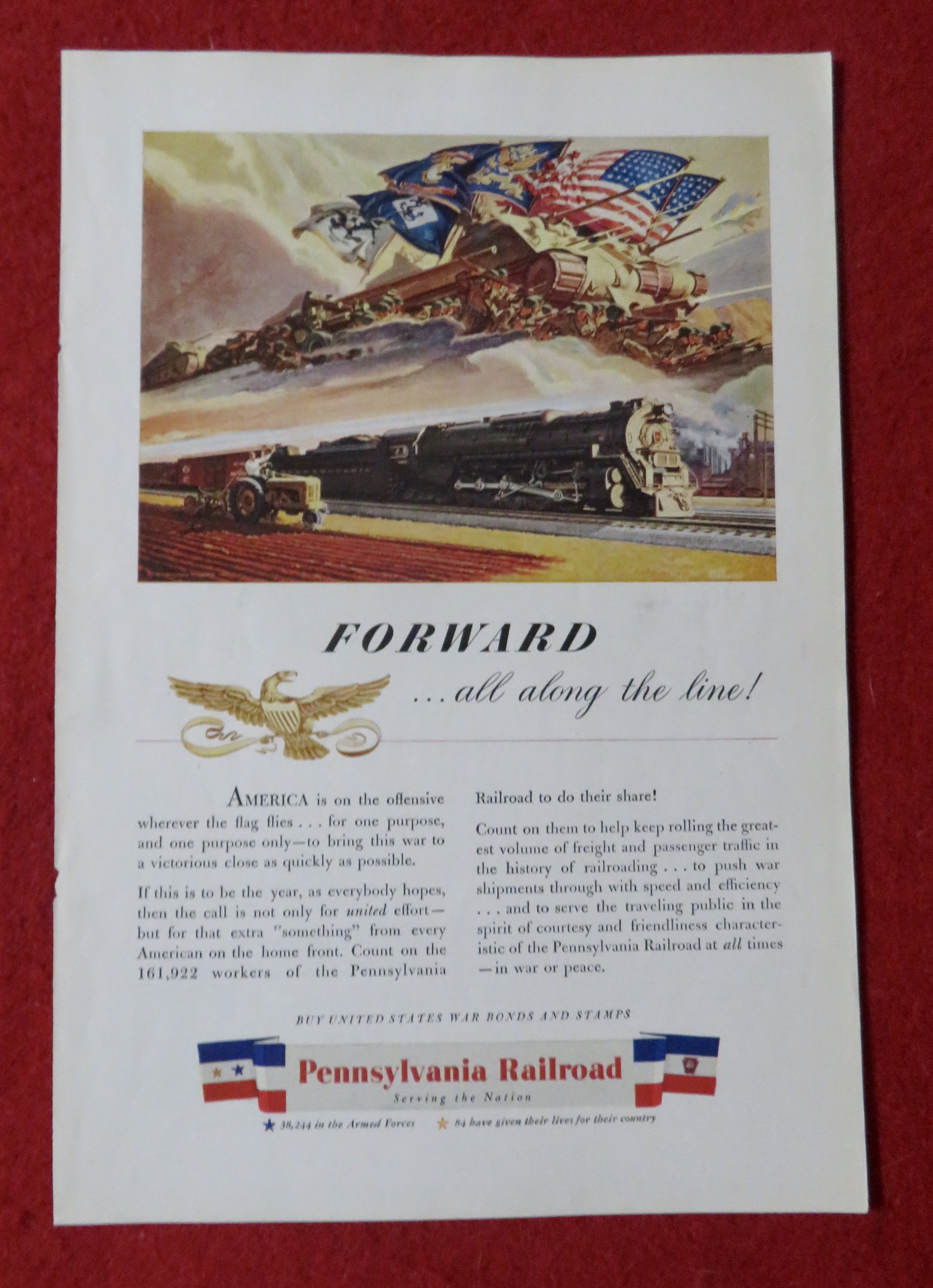 1944 Pennsylvania Railroad with Trains & Flags Above